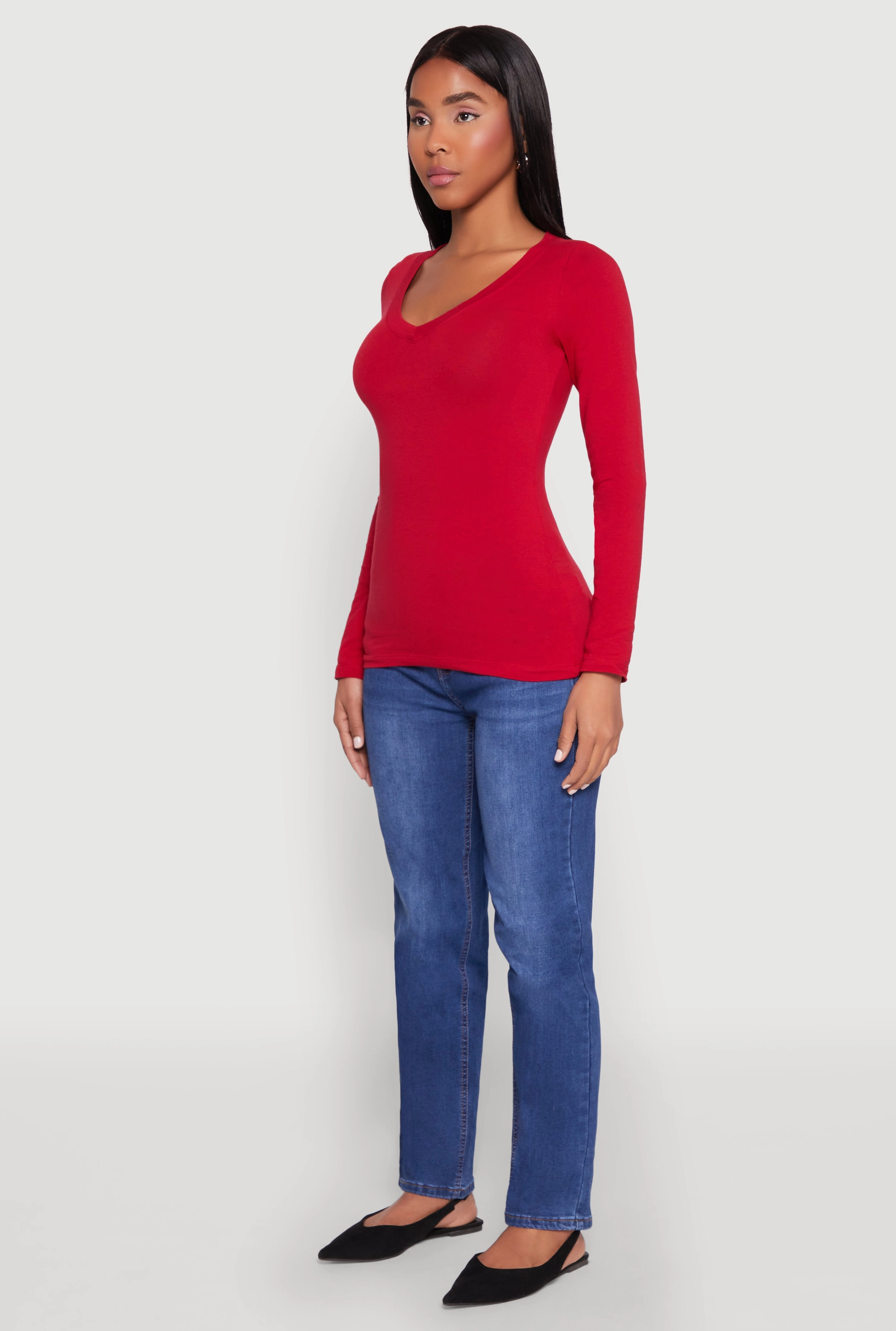 Basic Long Sleeve V Neck Tee