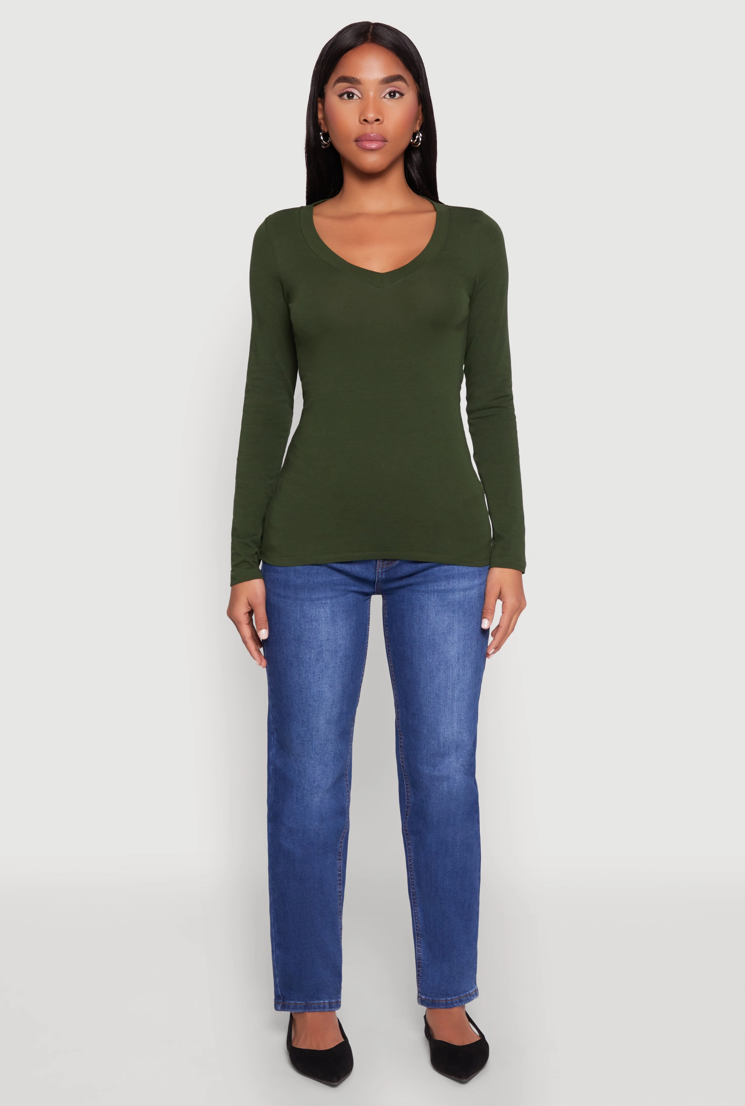 Basic Long Sleeve V Neck Tee