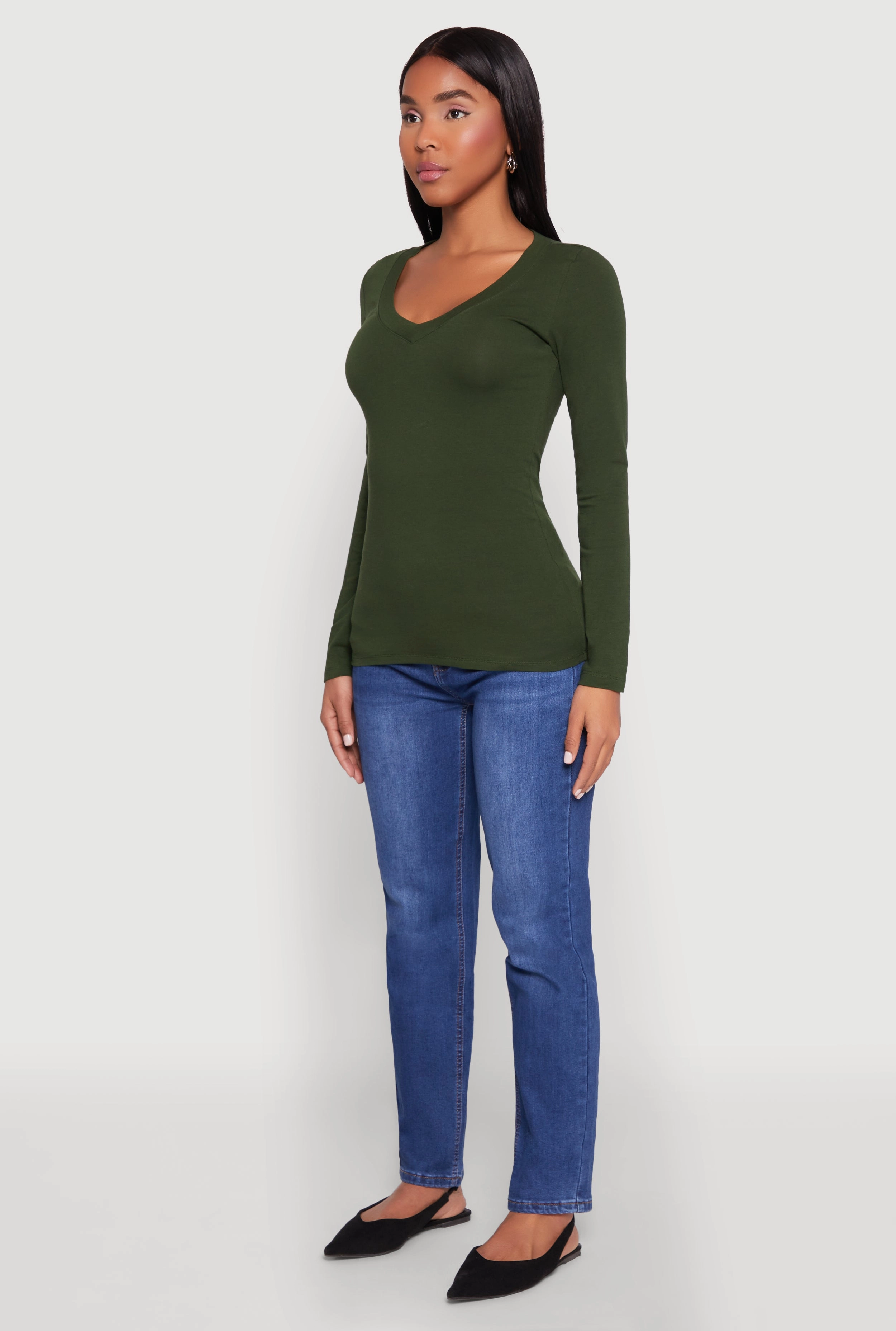 Basic Long Sleeve V Neck Tee