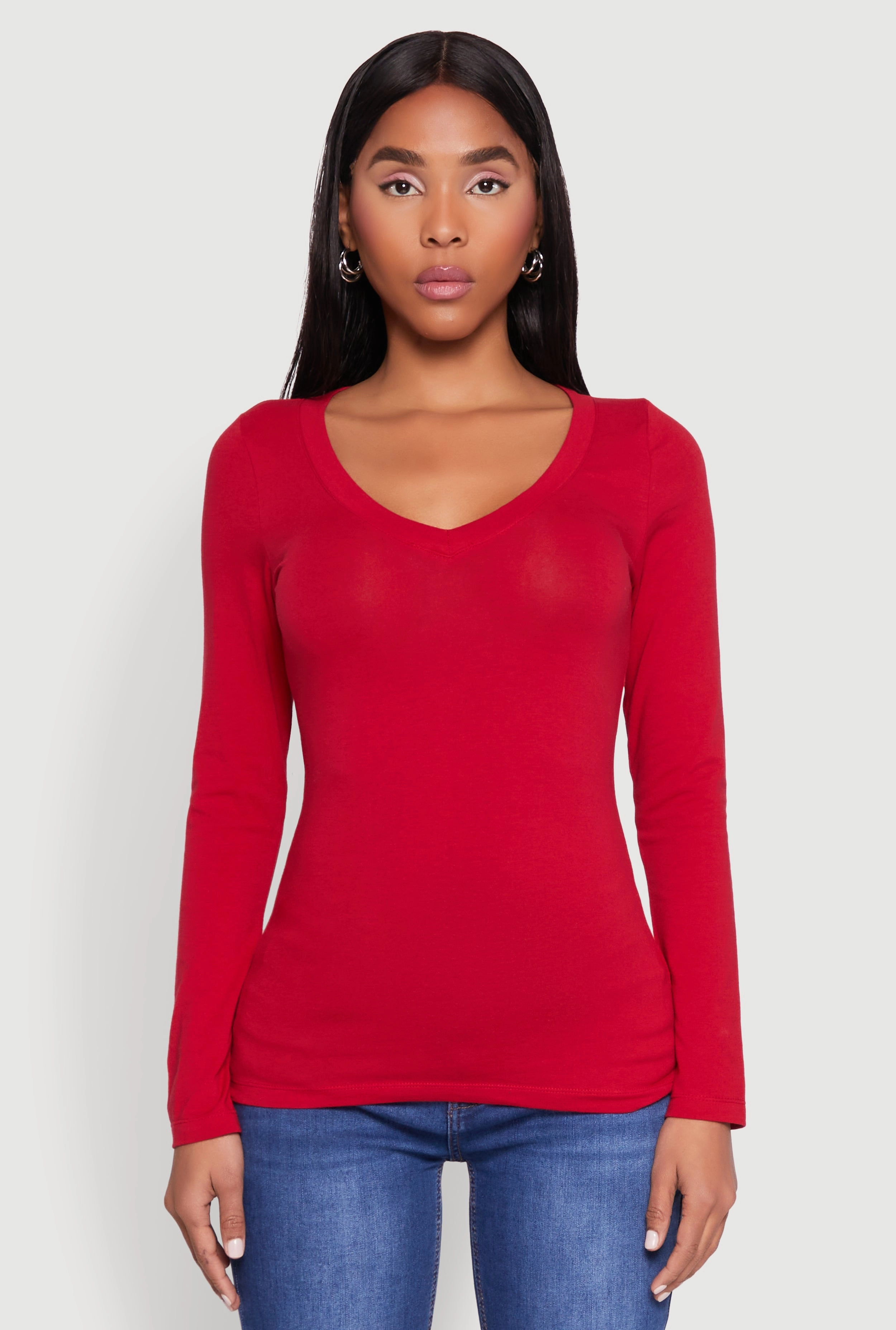 Basic Long Sleeve V Neck Tee