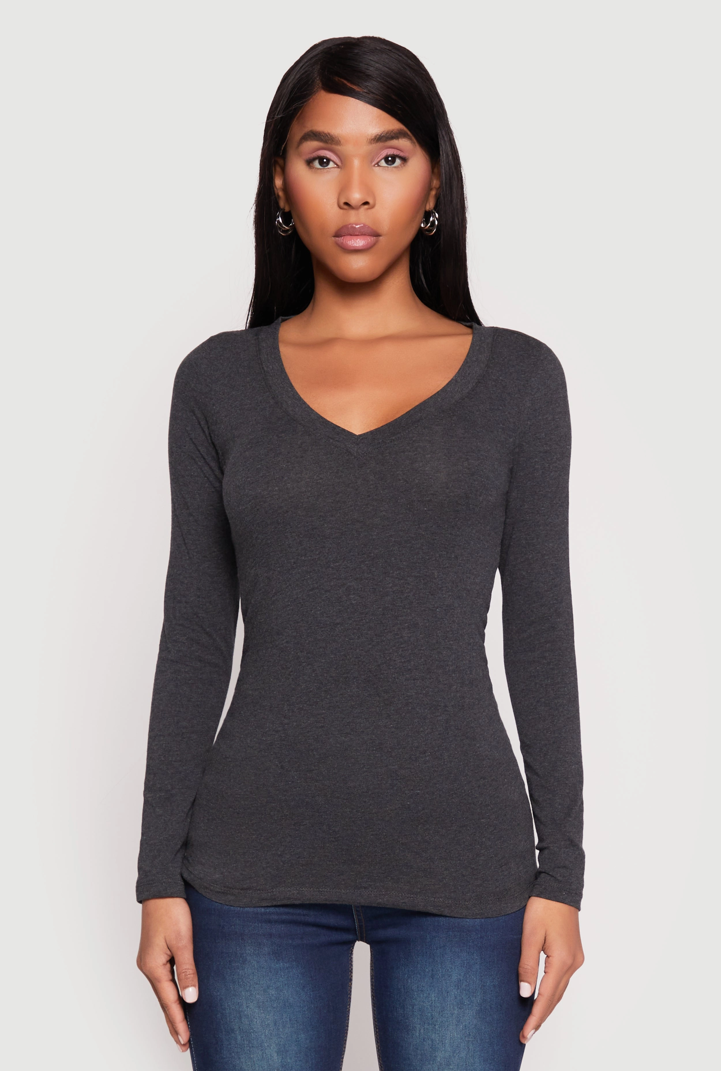 Basic Long Sleeve V Neck Tee