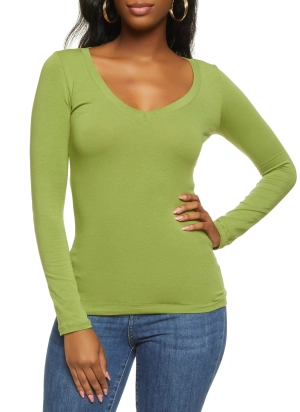 Basic Long Sleeve V Neck Tee