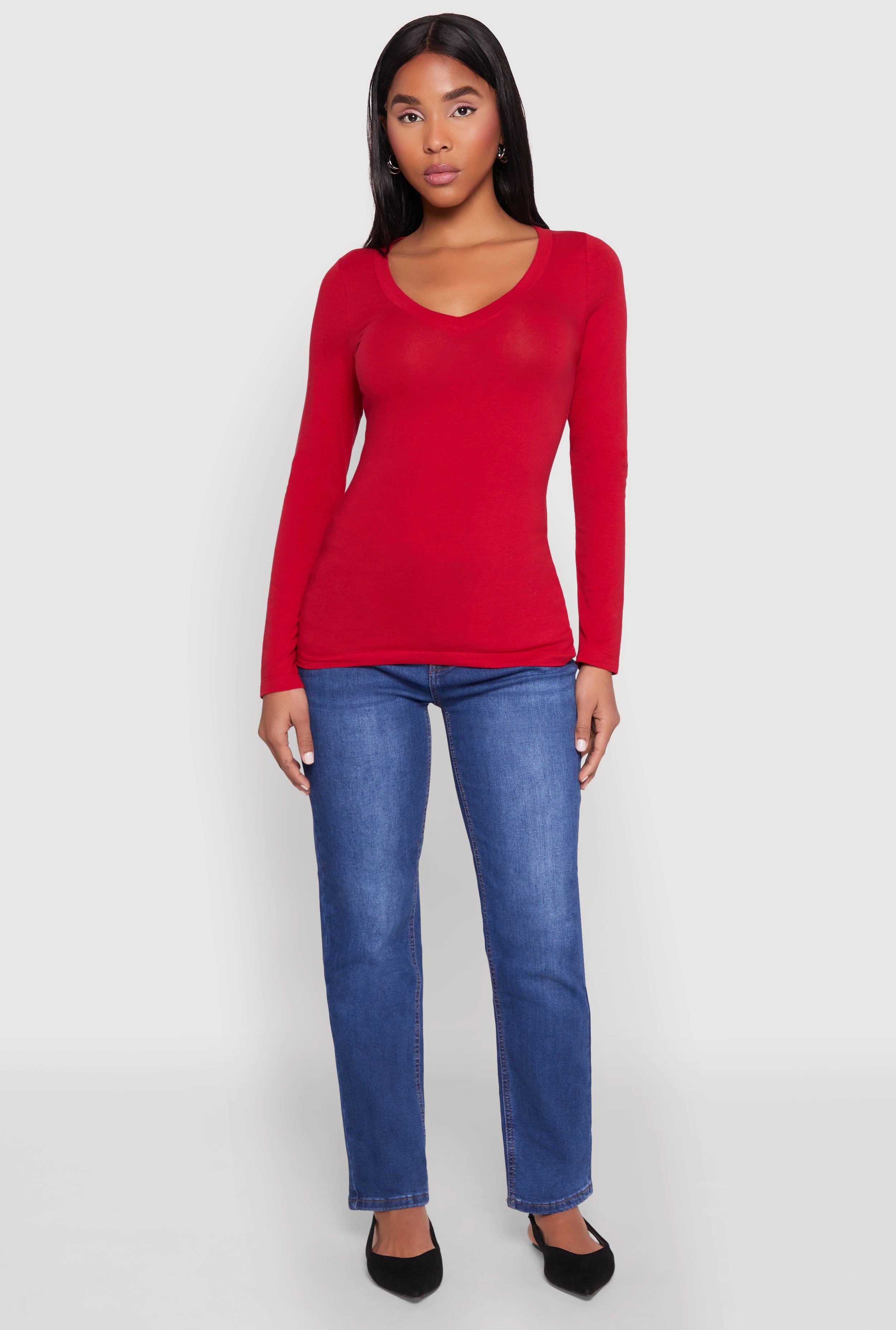 Basic Long Sleeve V Neck Tee