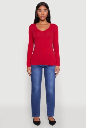 Basic Long Sleeve V Neck Tee