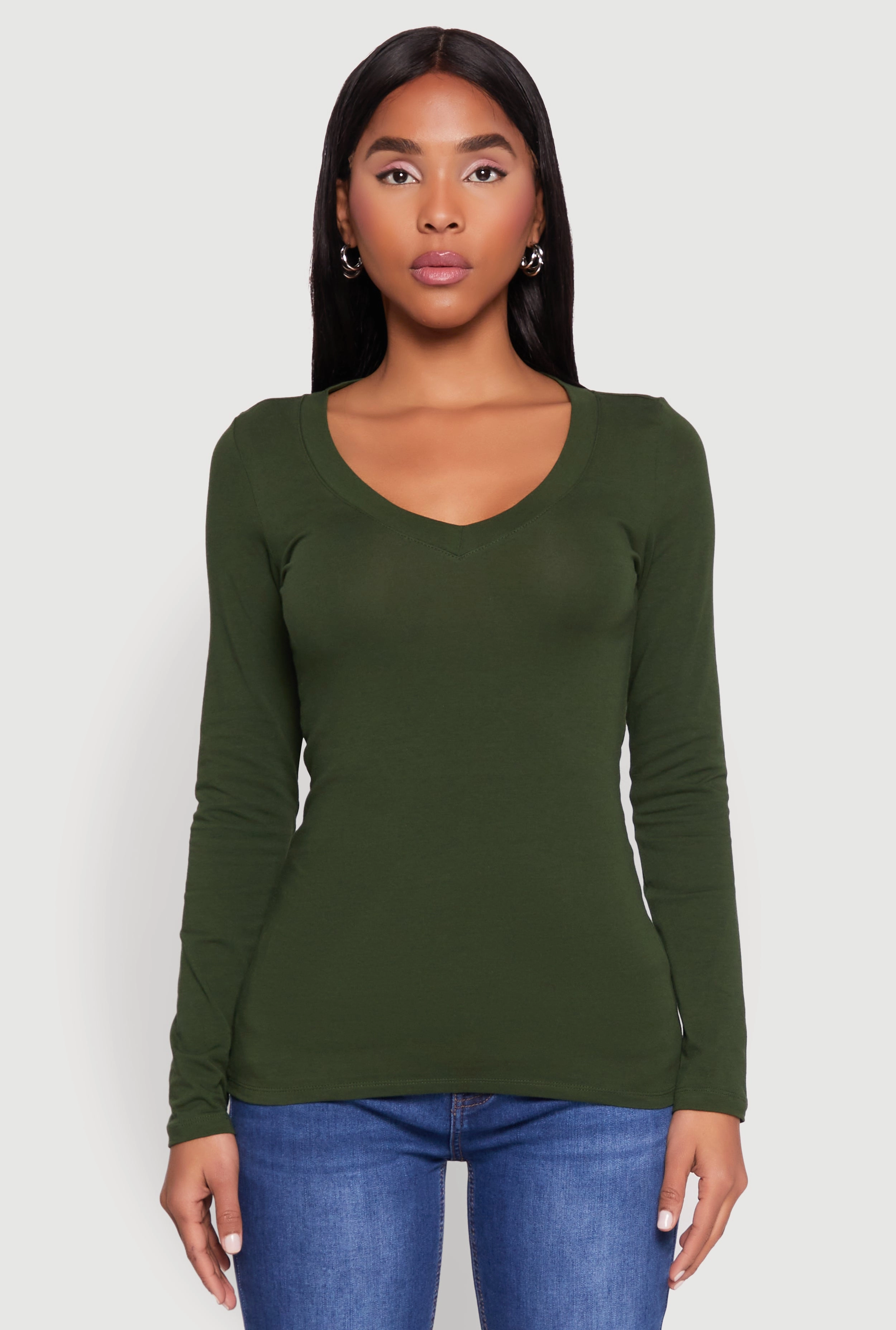 Basic Long Sleeve V Neck Tee