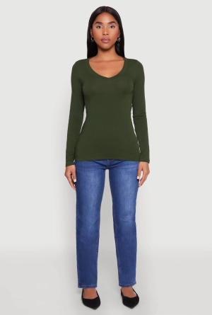 Basic Long Sleeve V Neck Tee