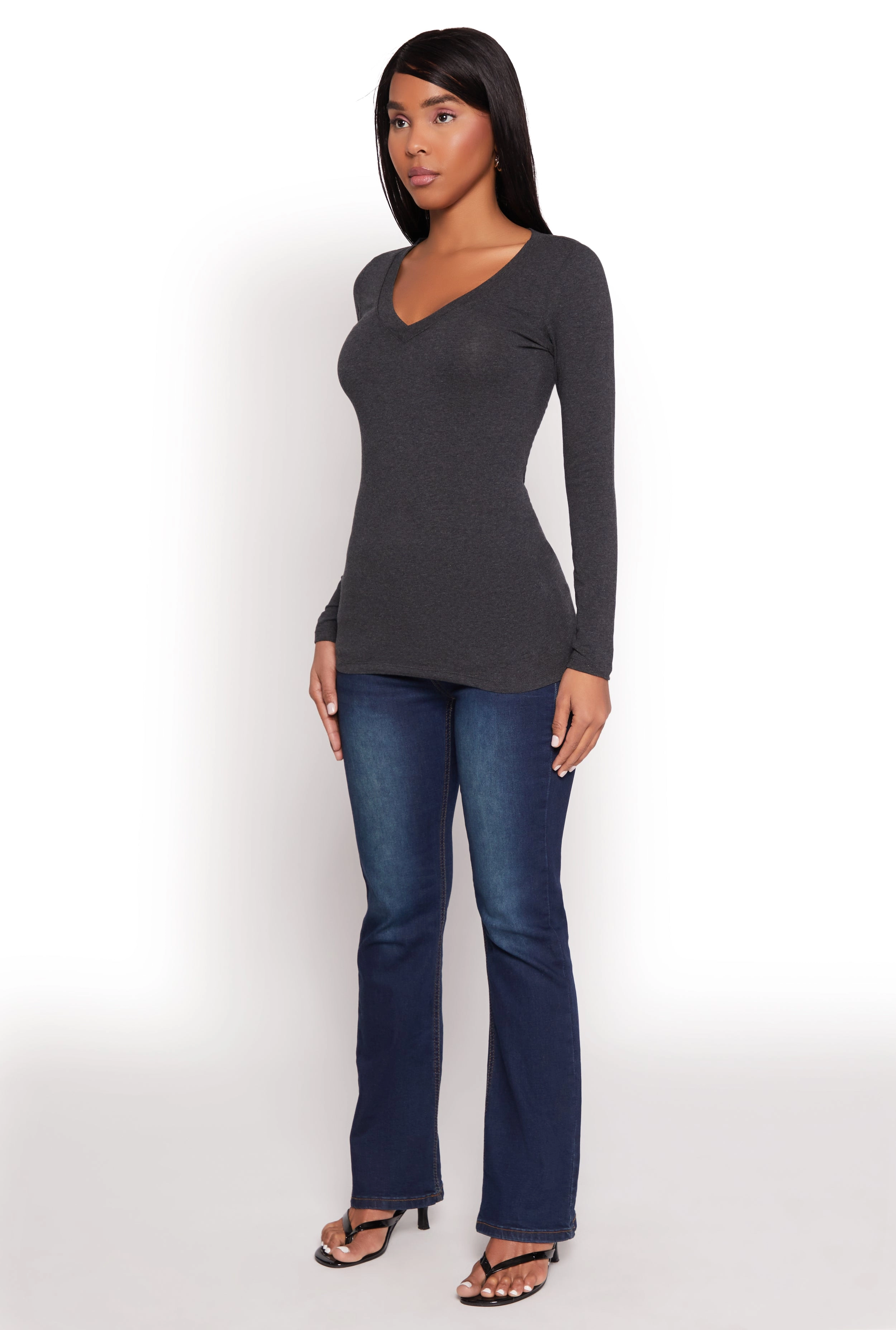 Basic Long Sleeve V Neck Tee