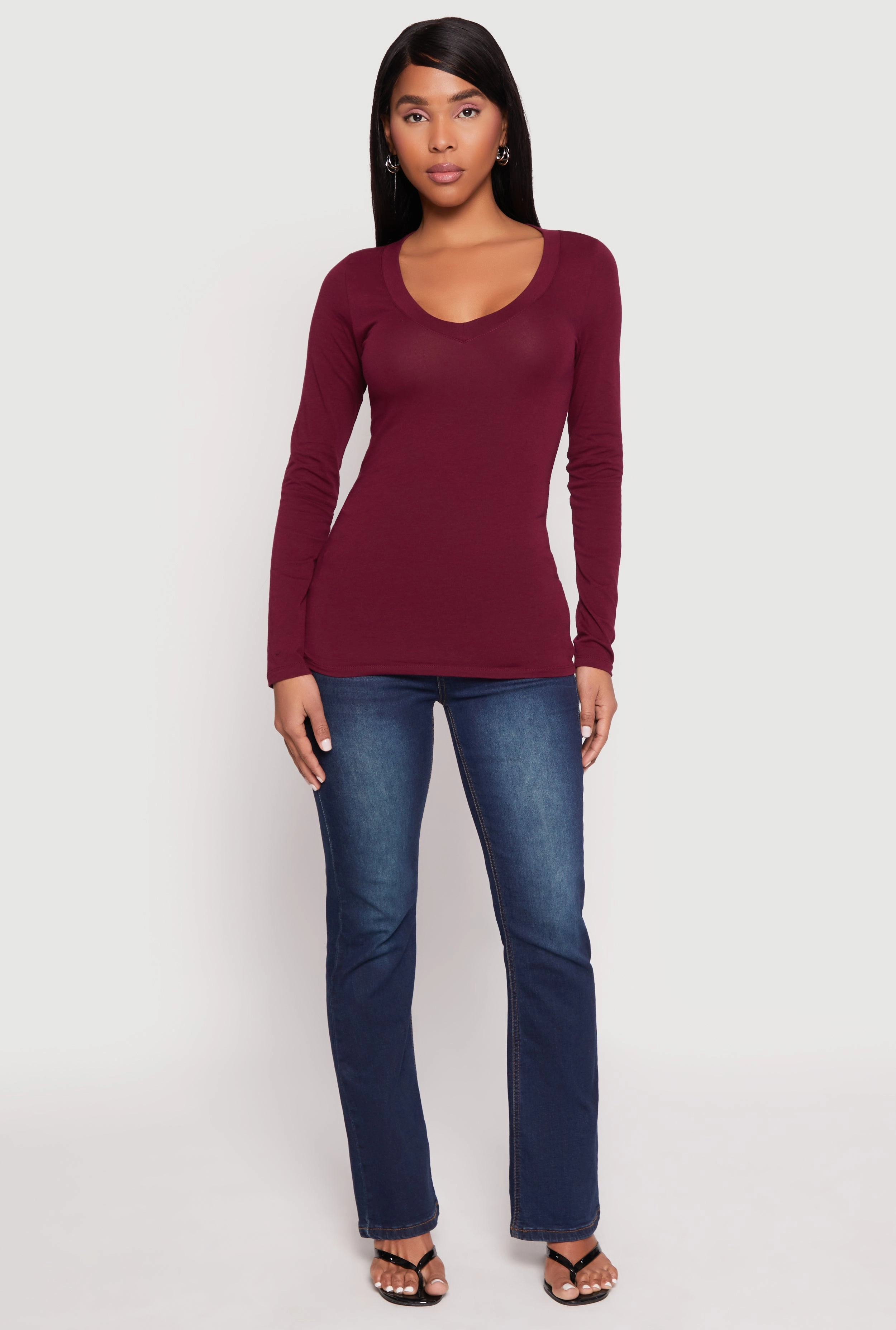 Basic Long Sleeve V Neck Tee