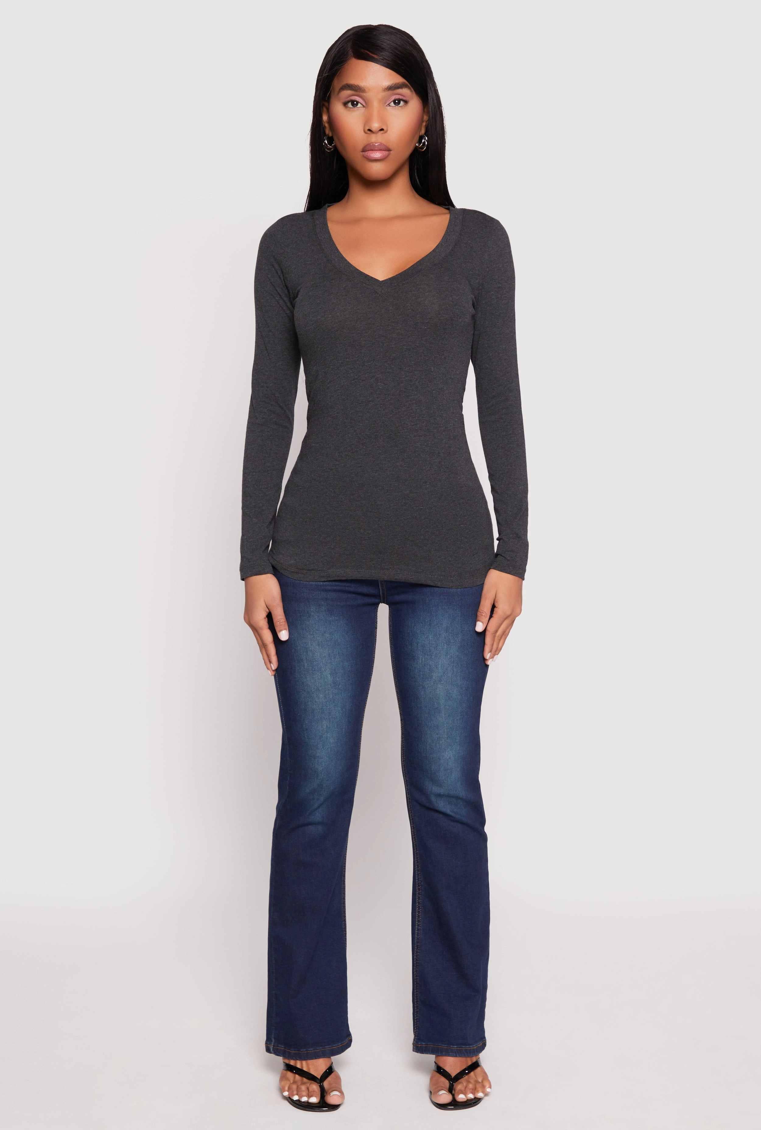 Basic Long Sleeve V Neck Tee