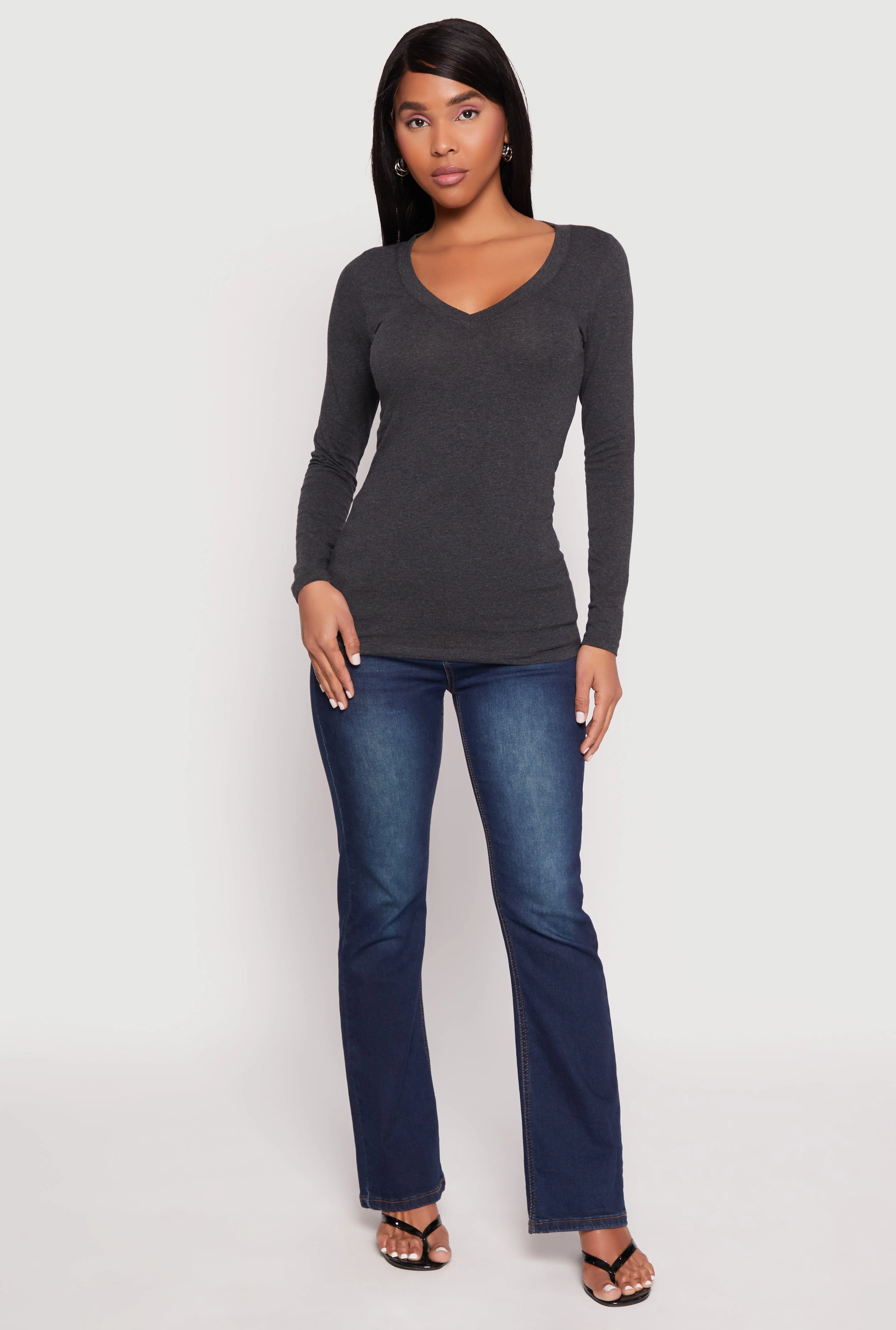 Basic Long Sleeve V Neck Tee