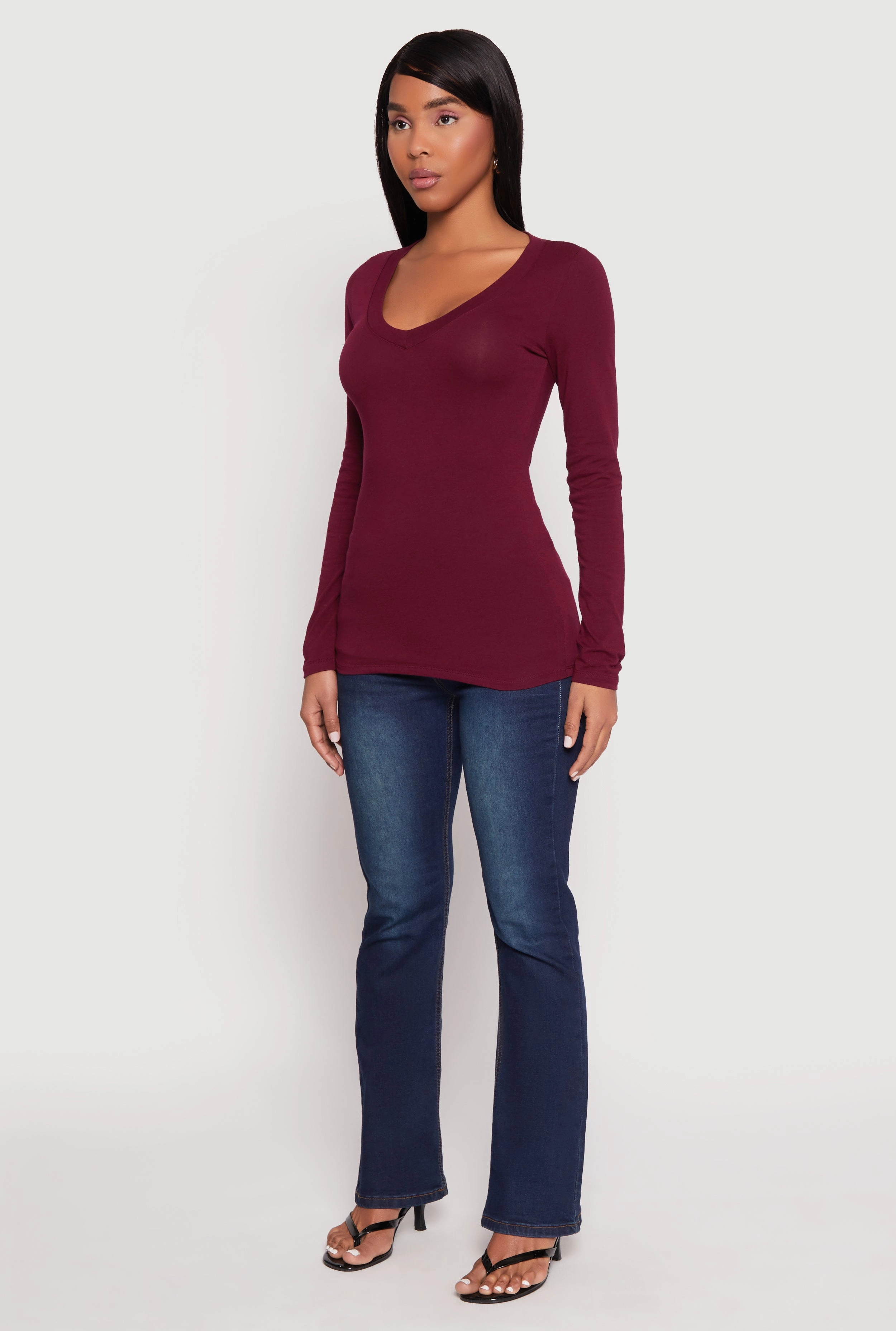 Basic Long Sleeve V Neck Tee