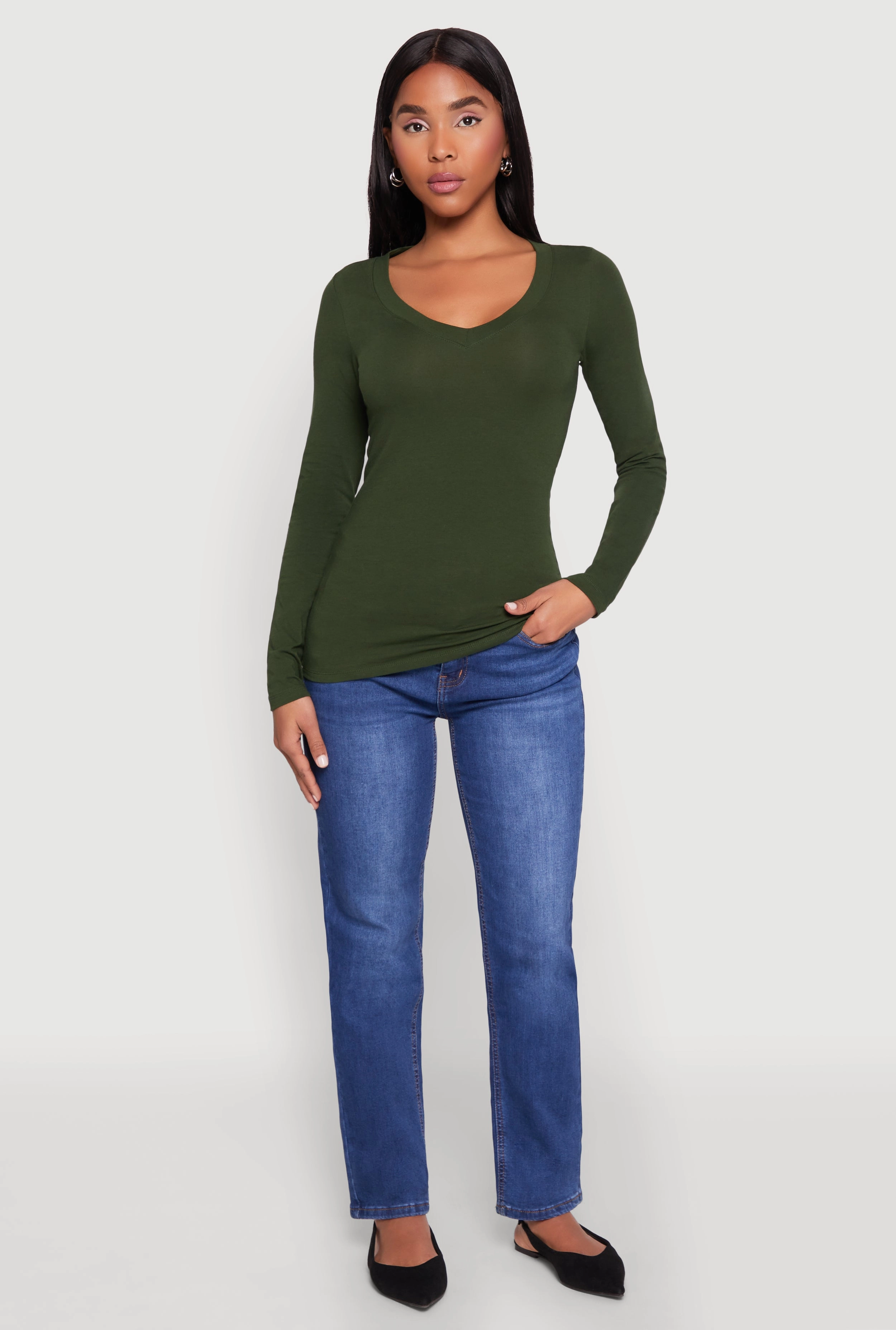 Basic Long Sleeve V Neck Tee