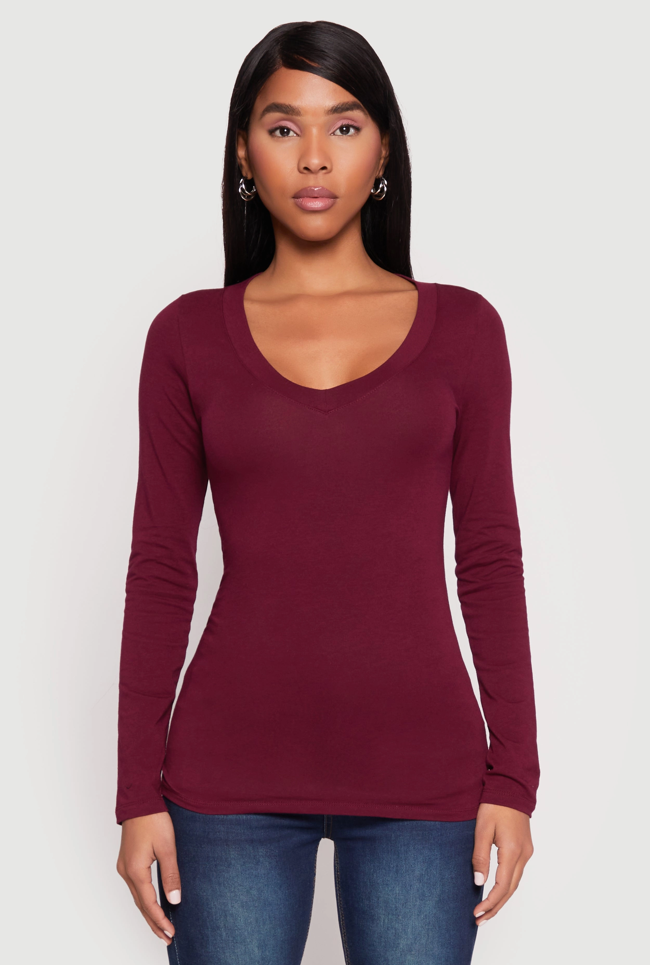 Basic Long Sleeve V Neck Tee