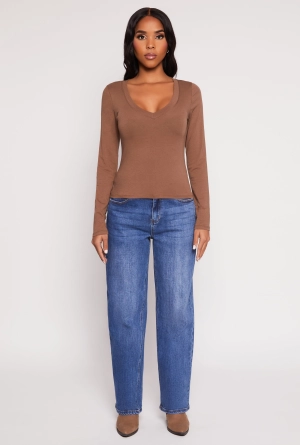 Basic Long Sleeve V Neck Top