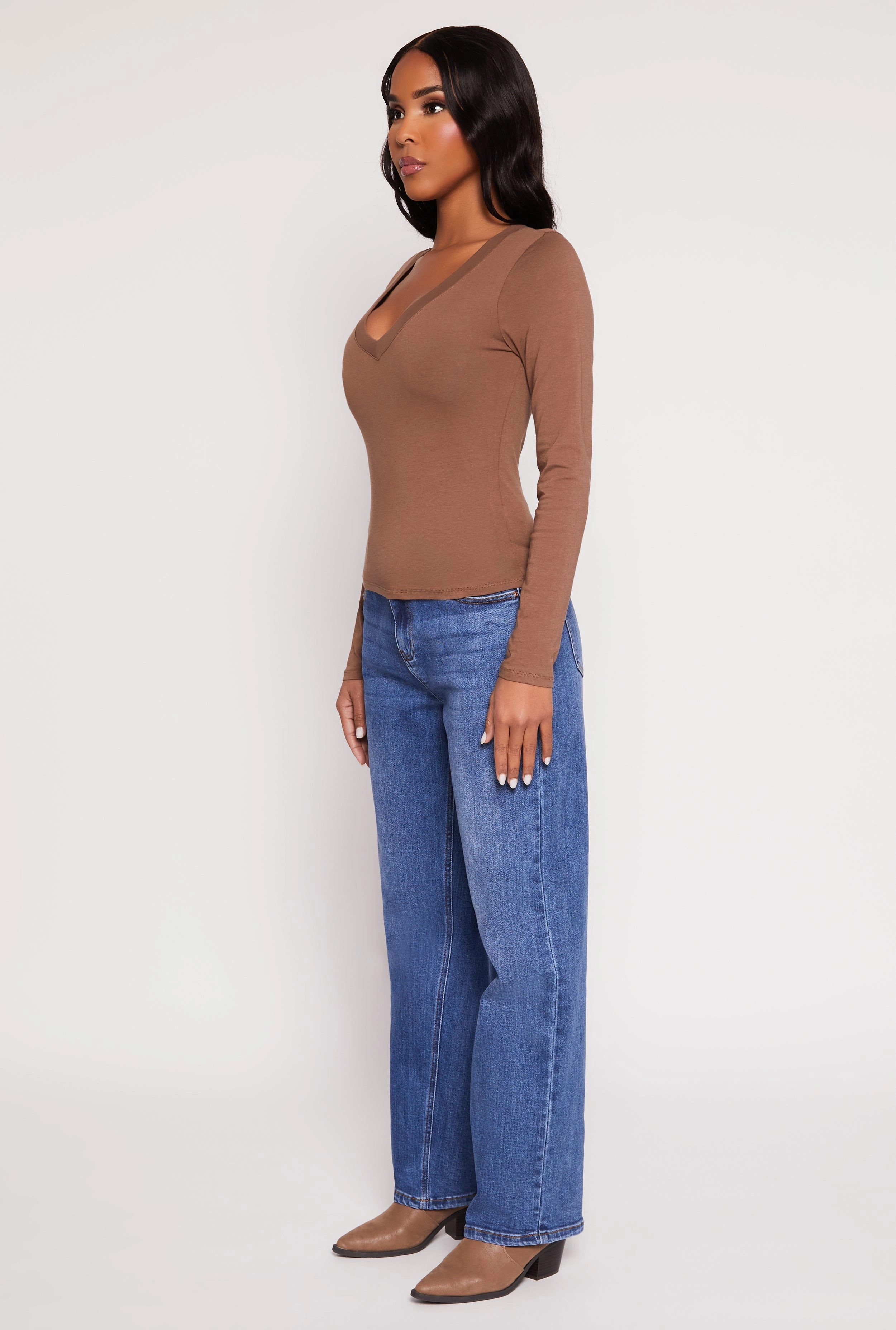 Basic Long Sleeve V Neck Top