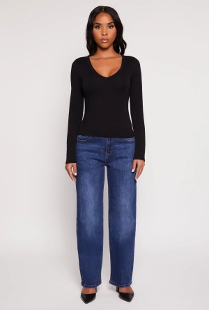 Basic Long Sleeve V Neck Top