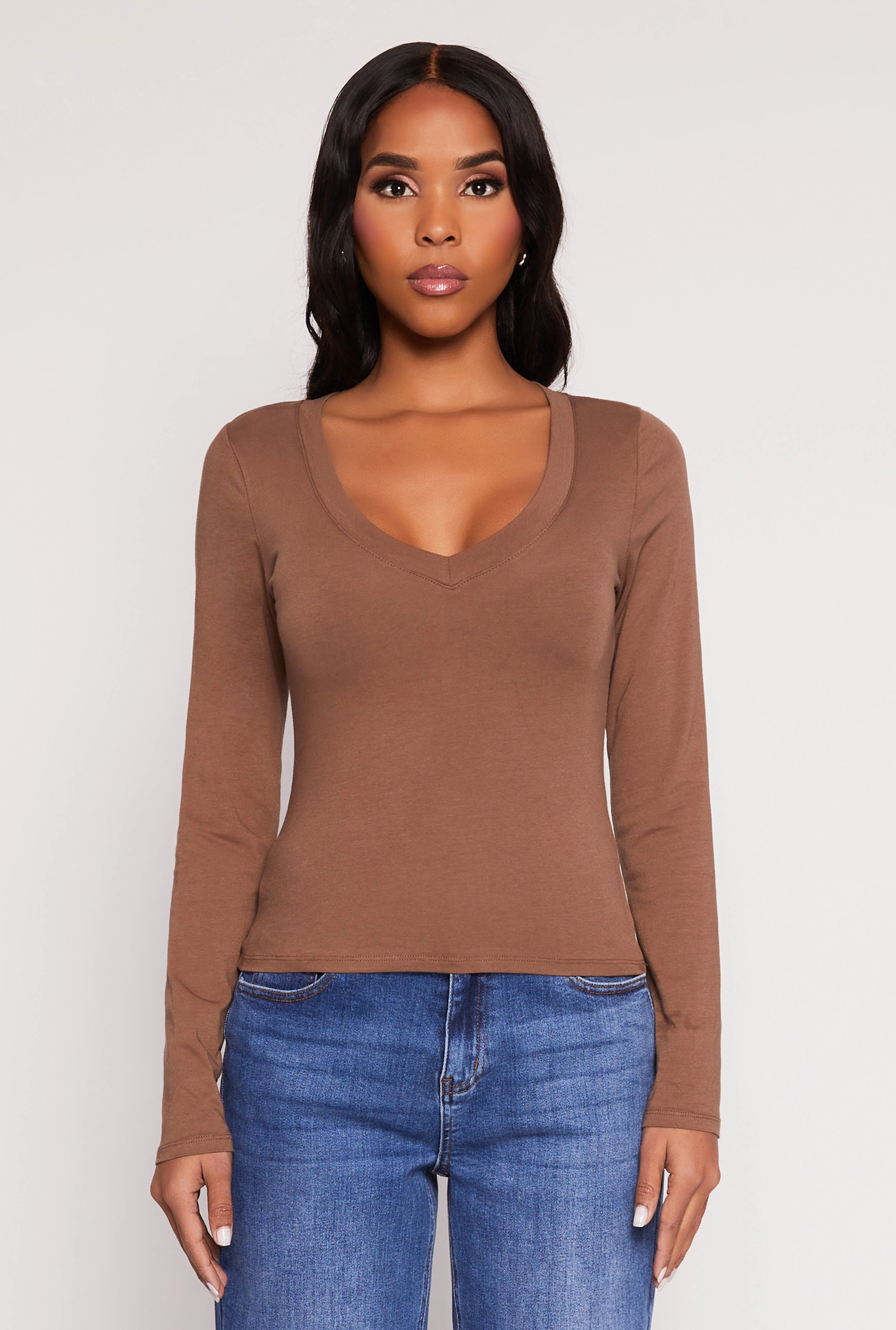 Basic Long Sleeve V Neck Top