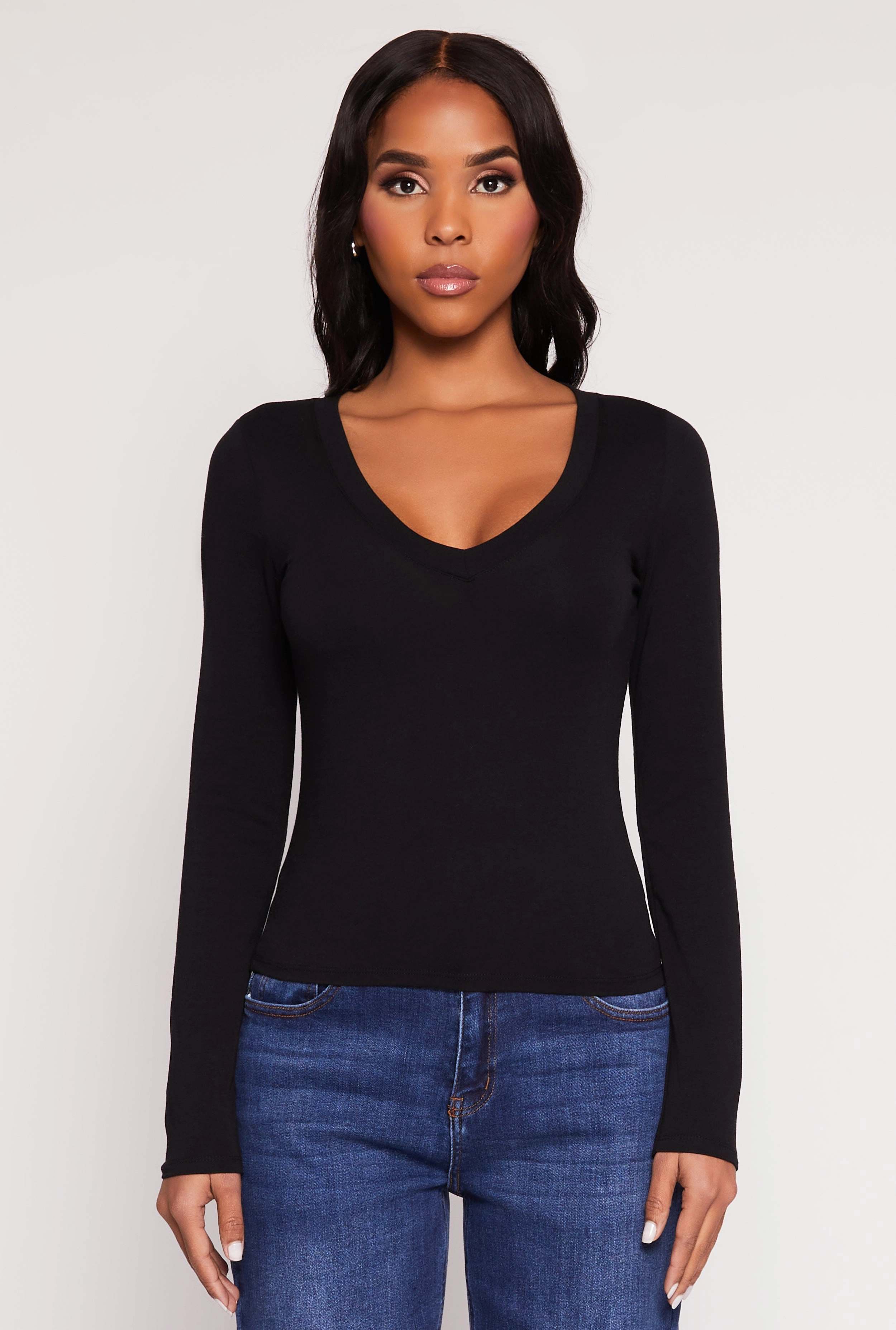 Basic Long Sleeve V Neck Top