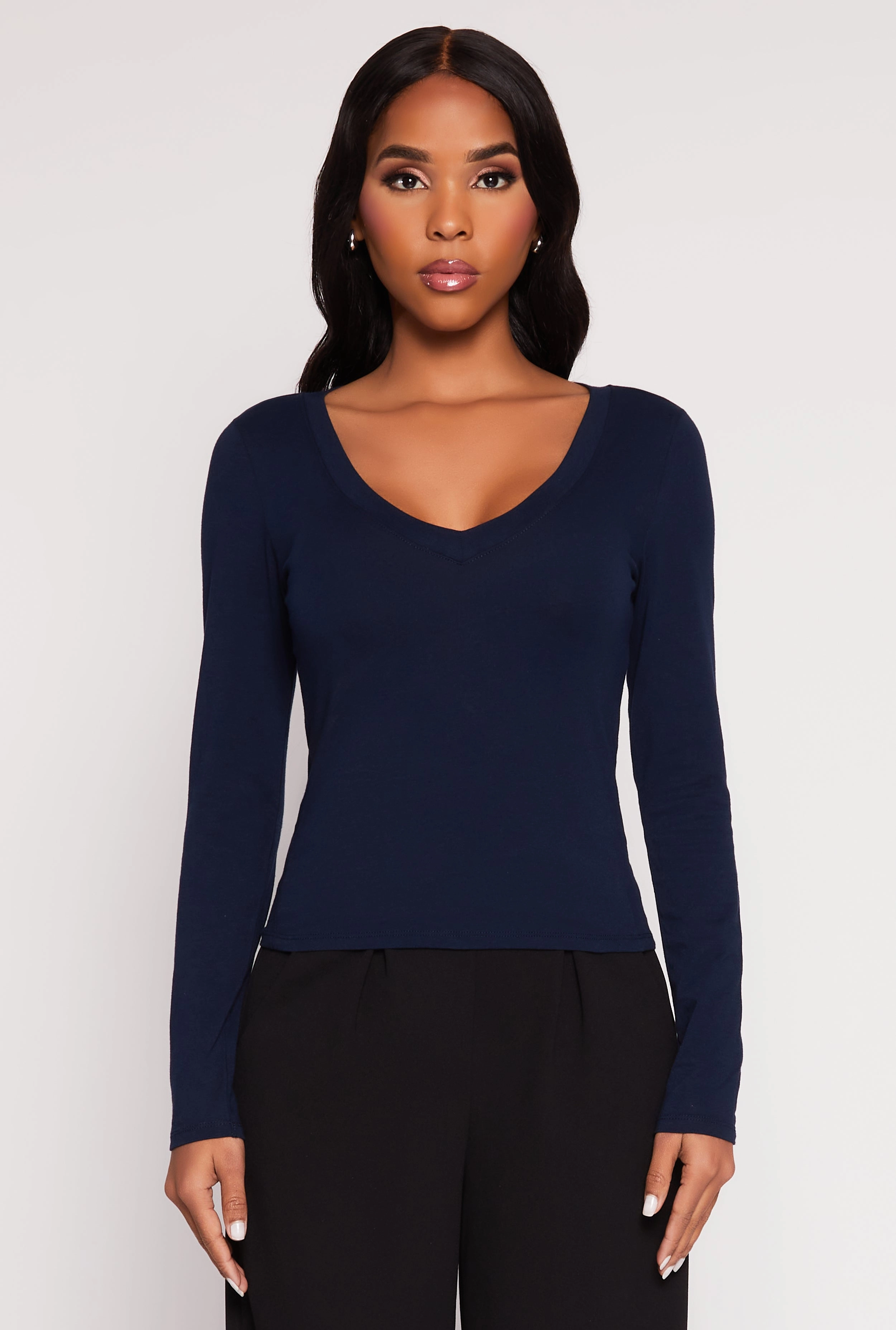Basic Long Sleeve V Neck Top