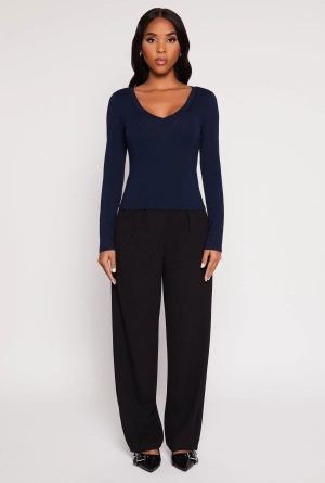 Basic Long Sleeve V Neck Top