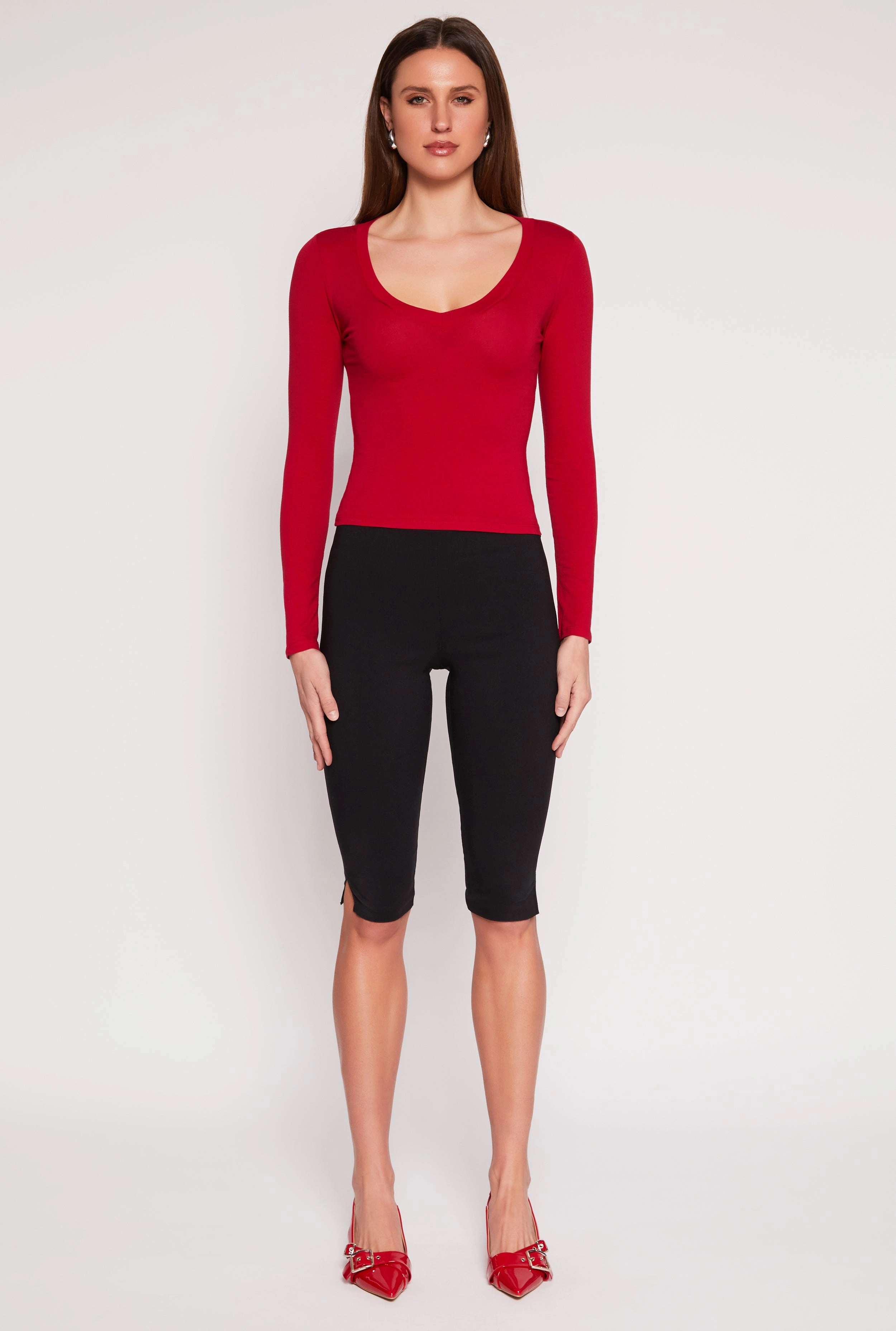 Basic Long Sleeve V Neck Top