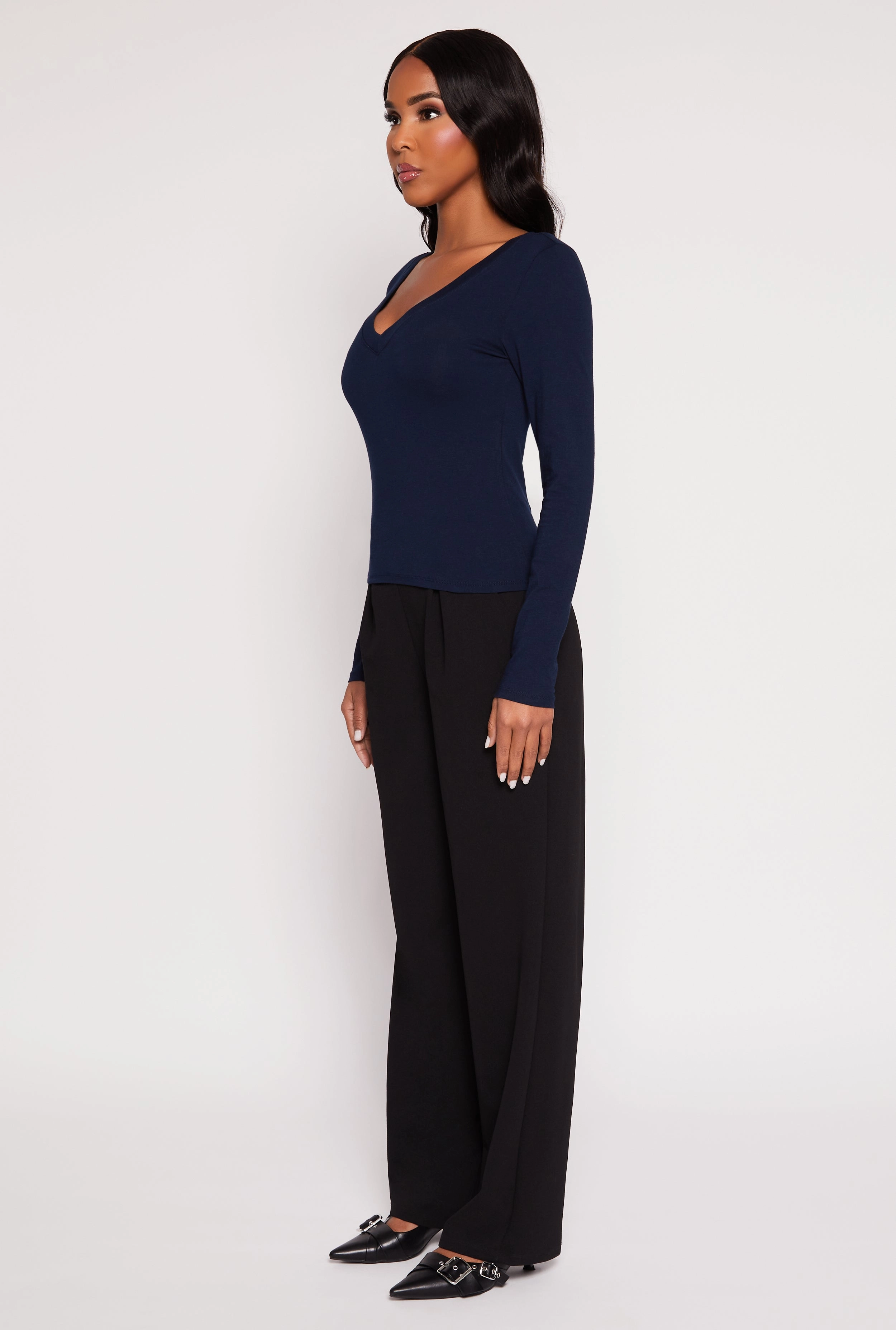 Basic Long Sleeve V Neck Top