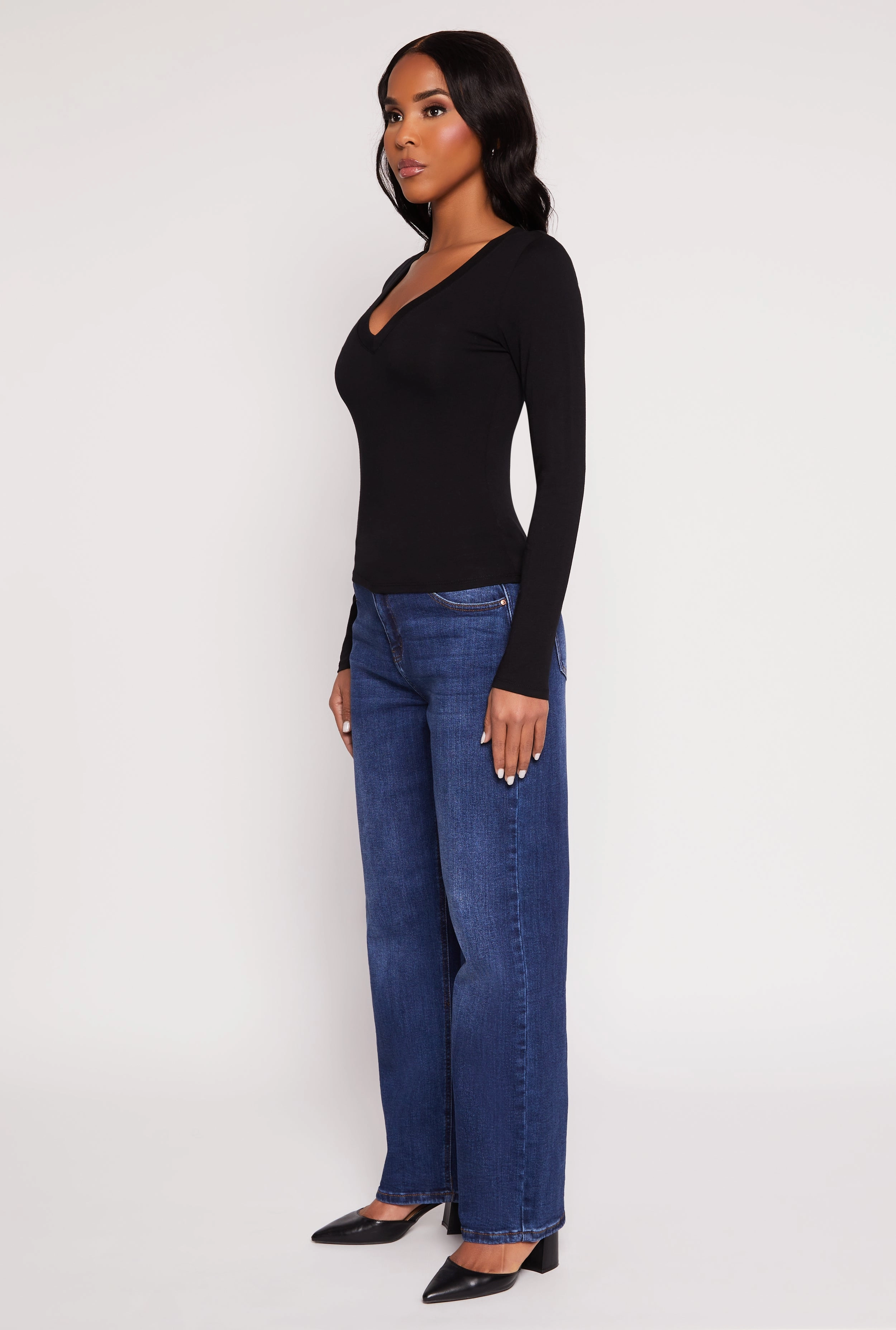 Basic Long Sleeve V Neck Top