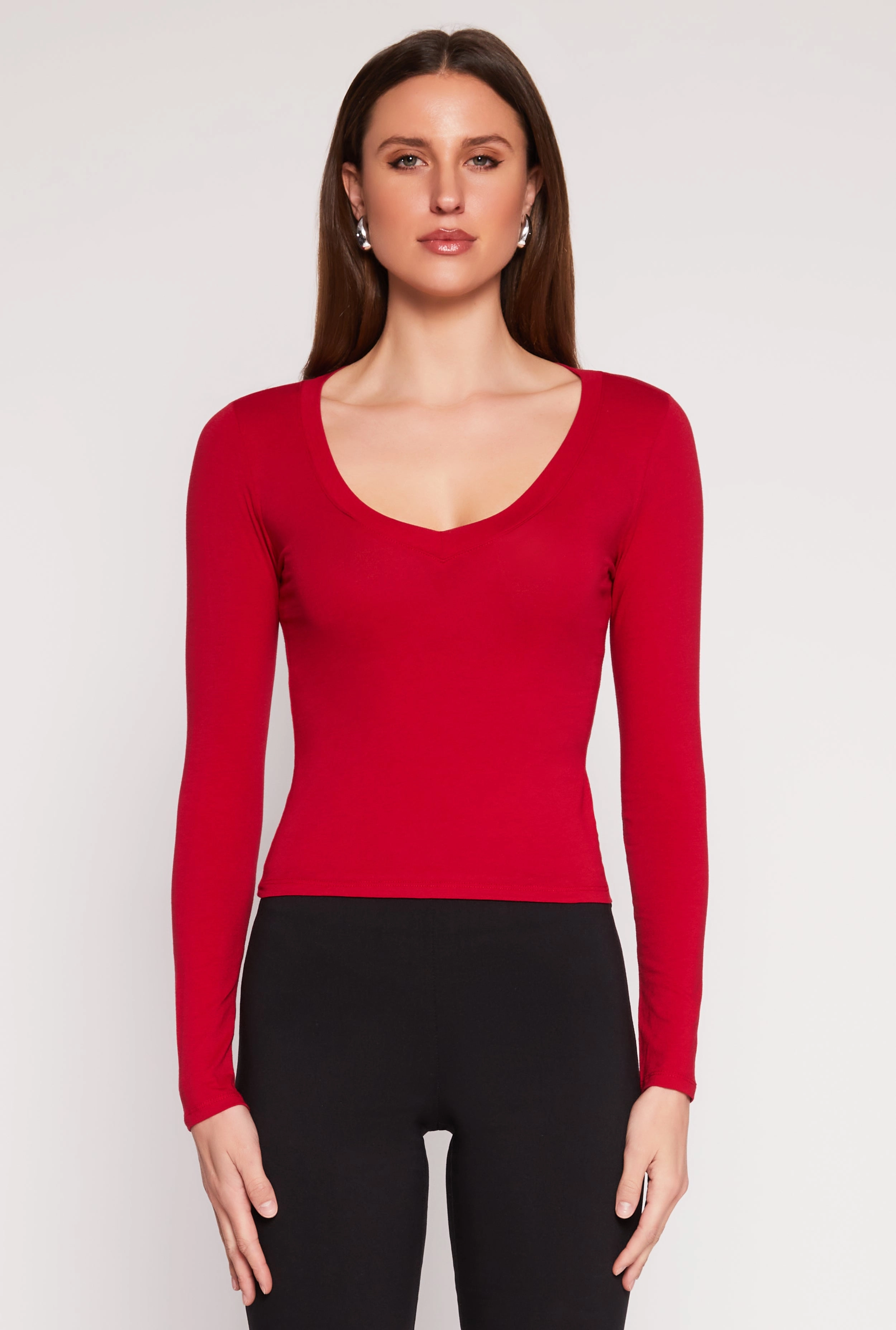 Basic Long Sleeve V Neck Top