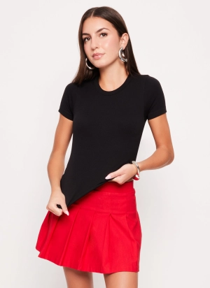Basic Ribbed Crew Neck Short Sleeve Top