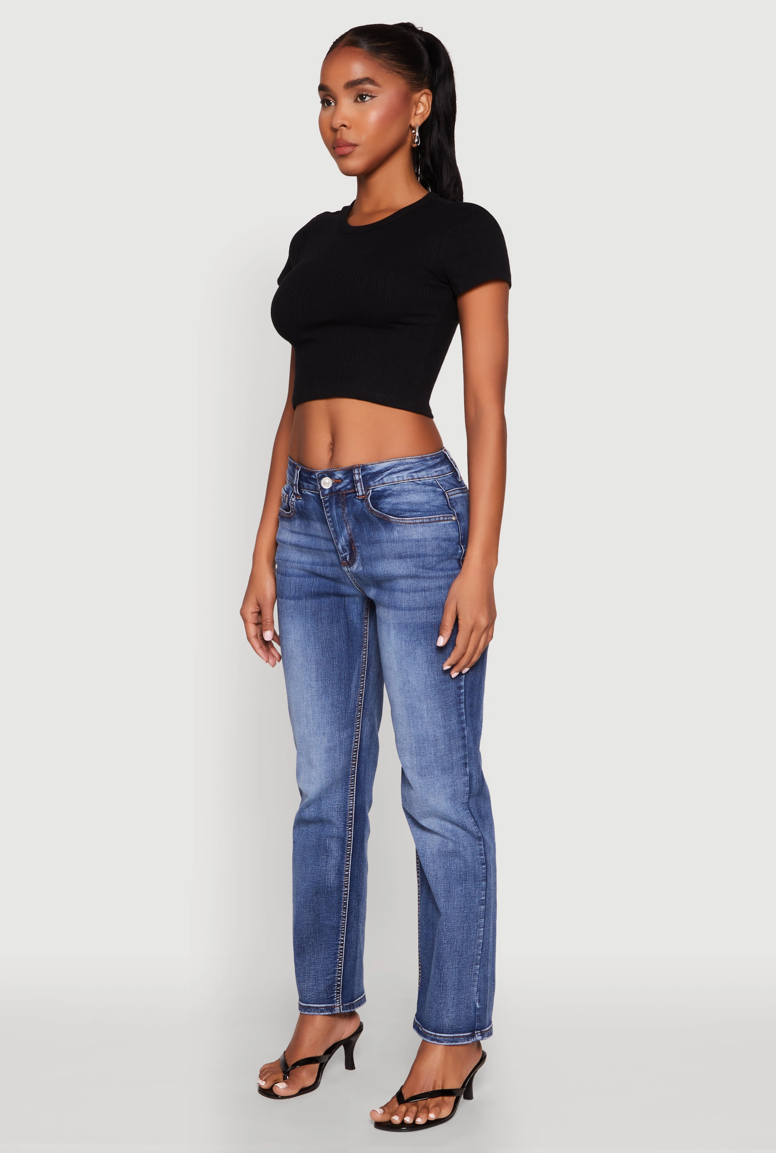 Basic Ribbed Knit Cropped Tee