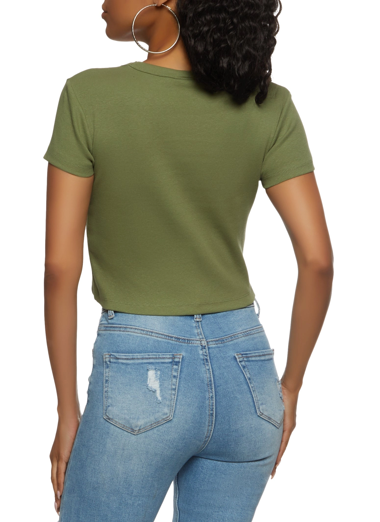 Basic V Neck Cropped T Shirt