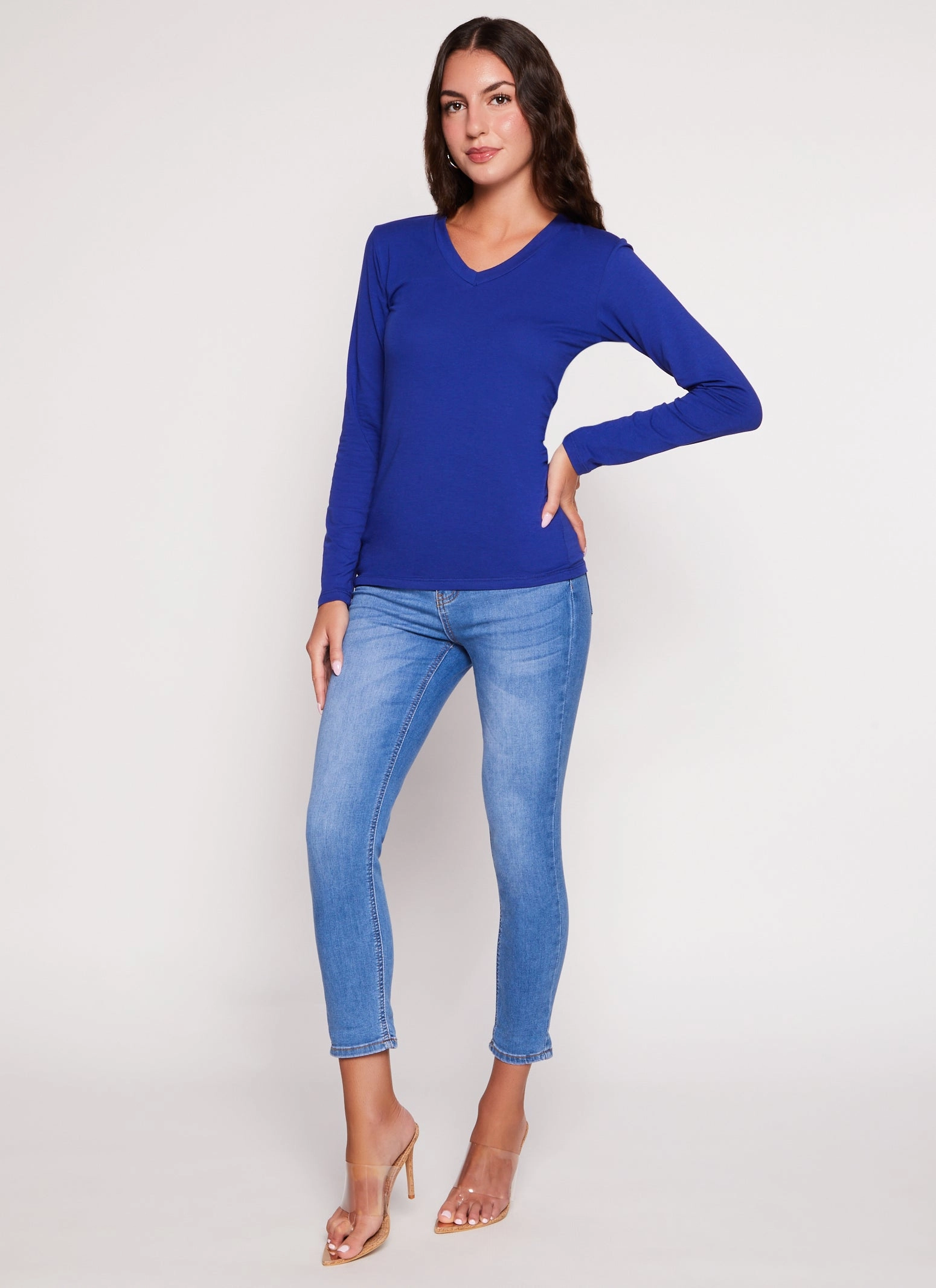 Basic V Neck Long Sleeve T Shirt