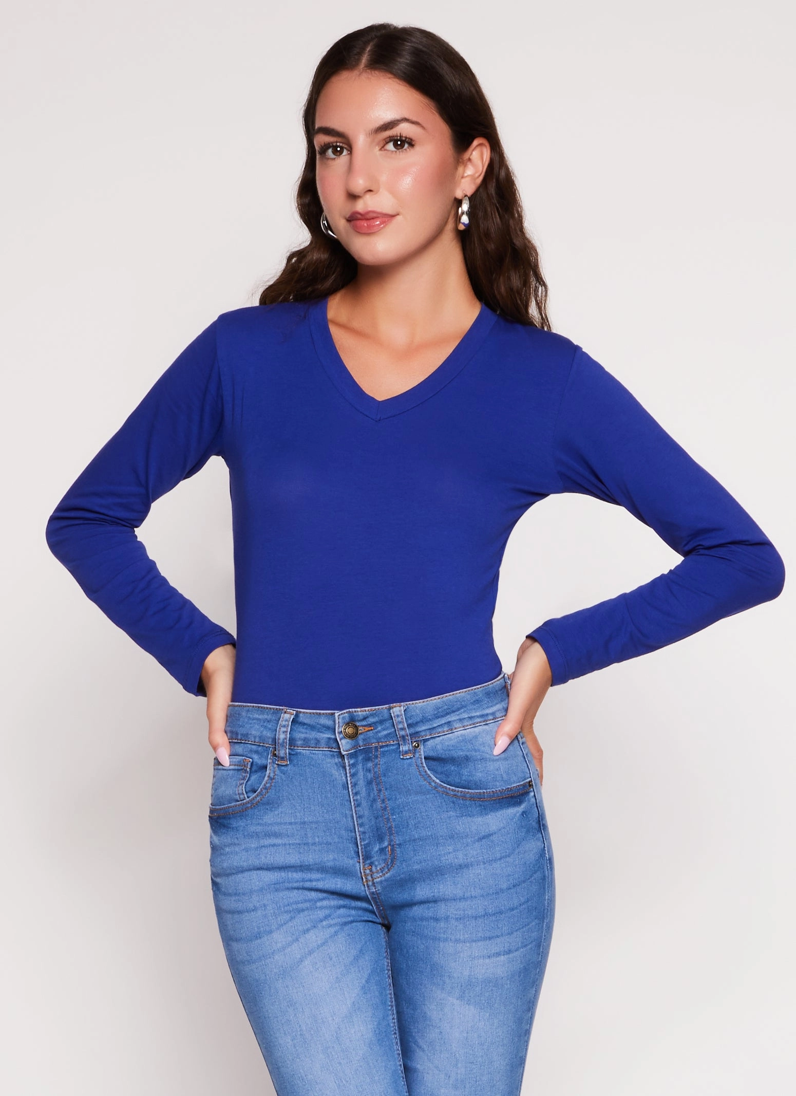 Basic V Neck Long Sleeve T Shirt