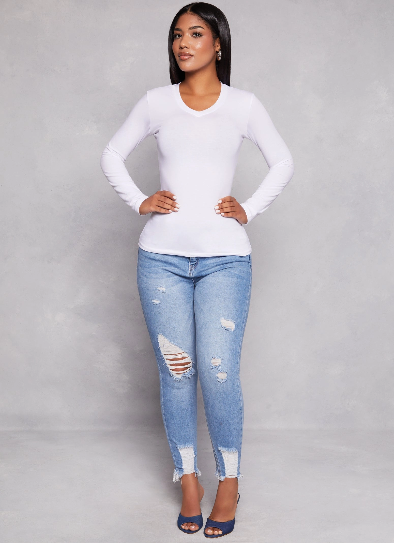 Basic V Neck Long Sleeve T Shirt