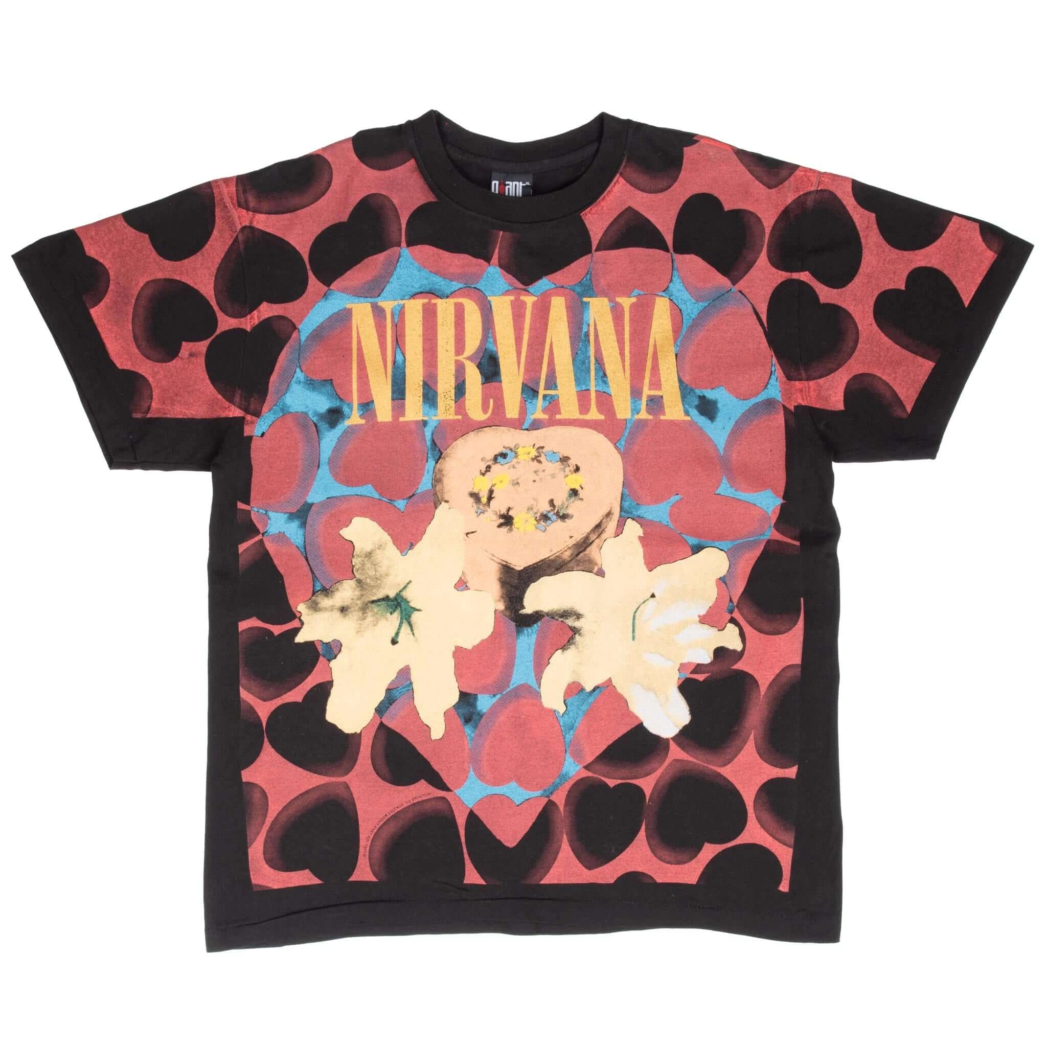 BOOTLEG ALL OVER PRINT NIRVANA HEART BOX 1993 TEE SHIRT XL MADE IN USA