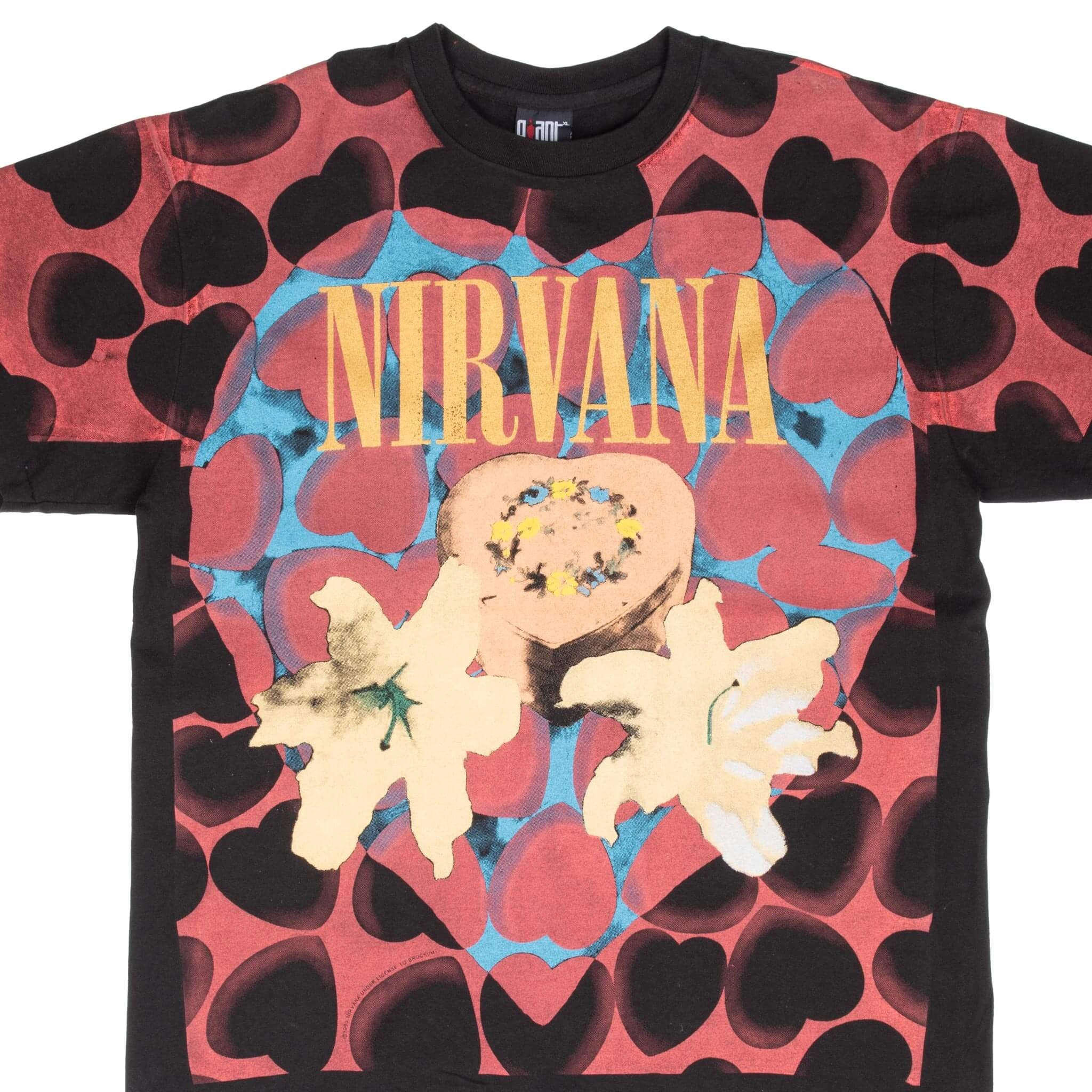 BOOTLEG ALL OVER PRINT NIRVANA HEART BOX 1993 TEE SHIRT XL MADE IN USA