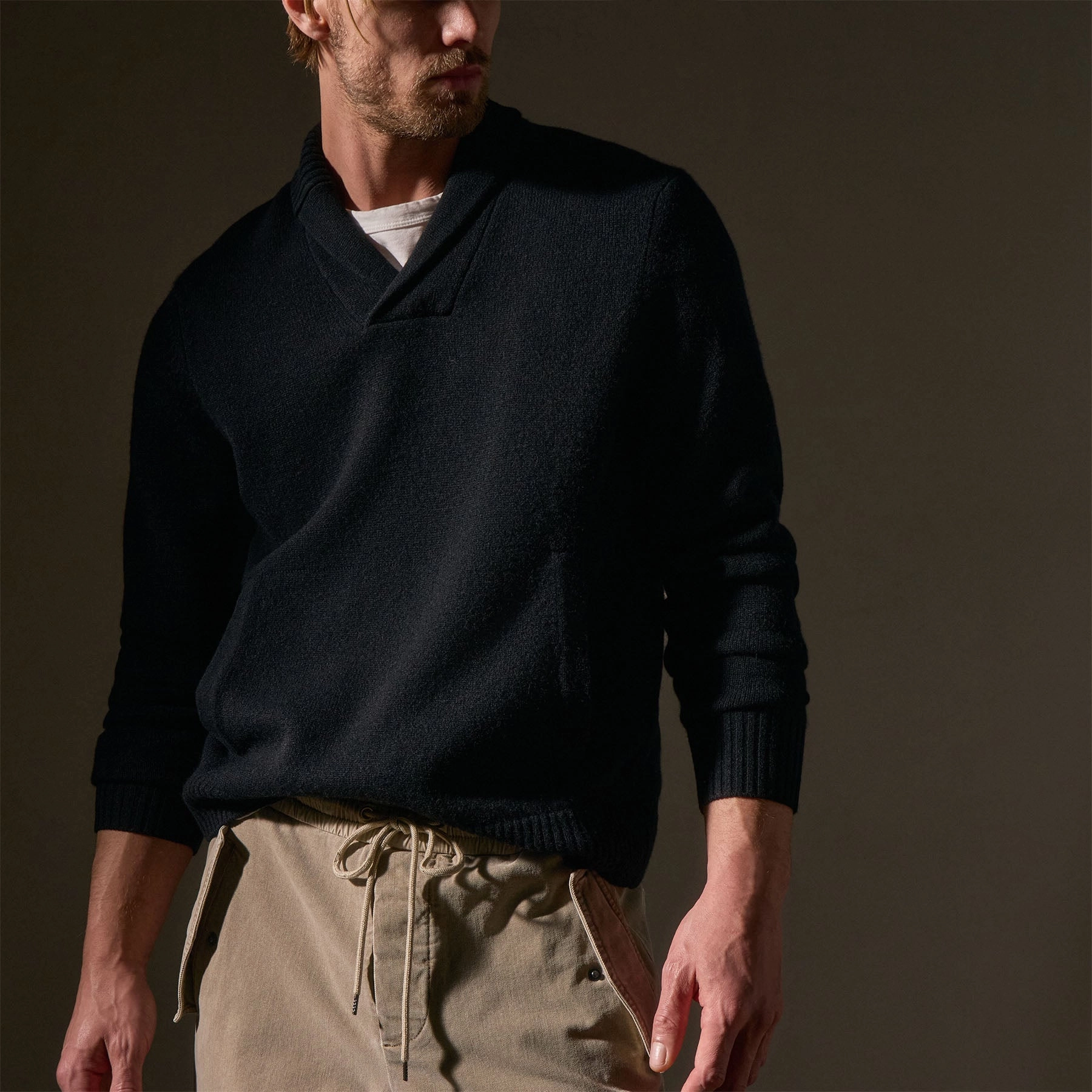 Cashmere Shawl Collar Pullover - Black