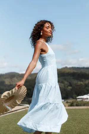 Caspian Tiered Maxi Dress - Blue Stripe