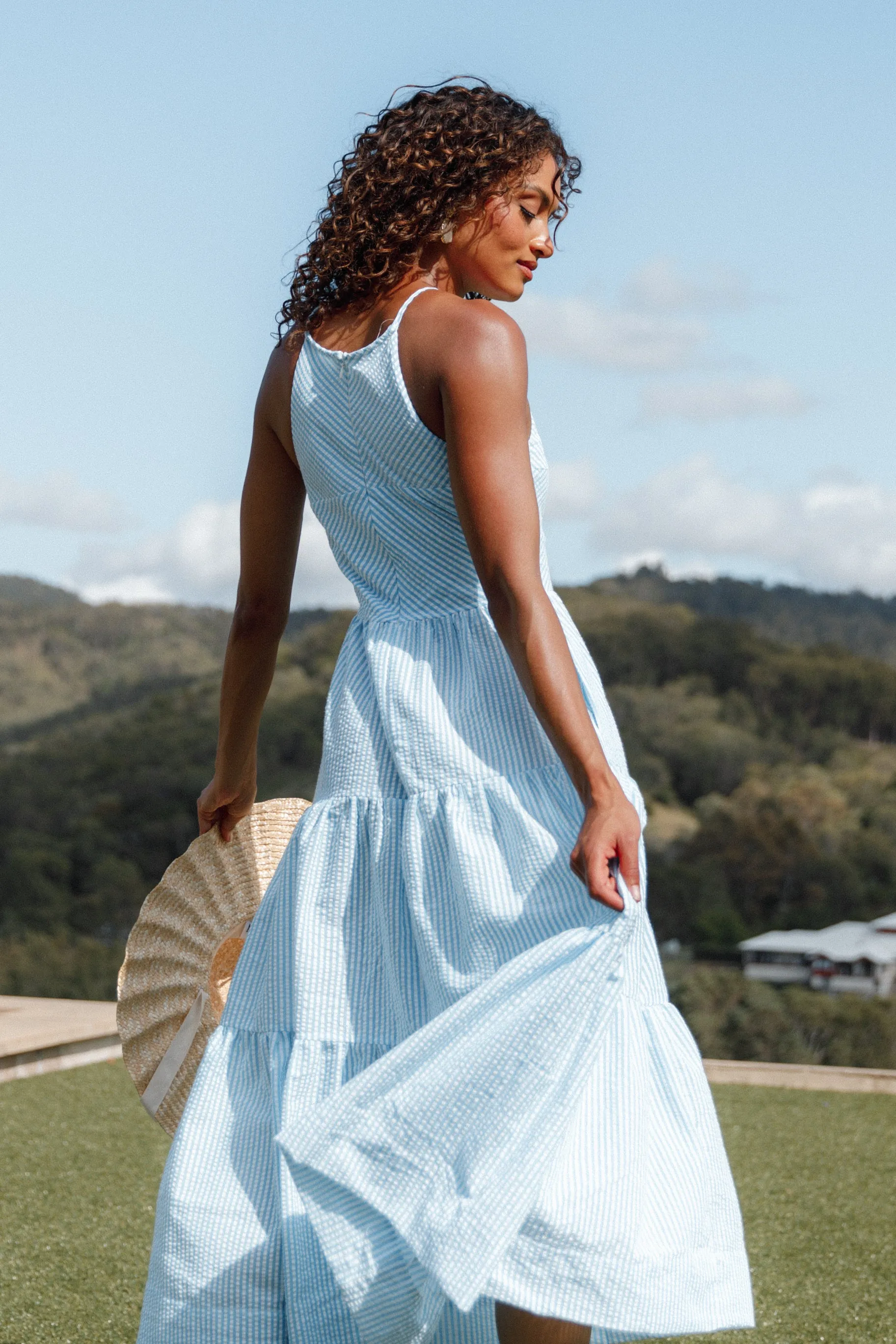 Caspian Tiered Maxi Dress - Blue Stripe