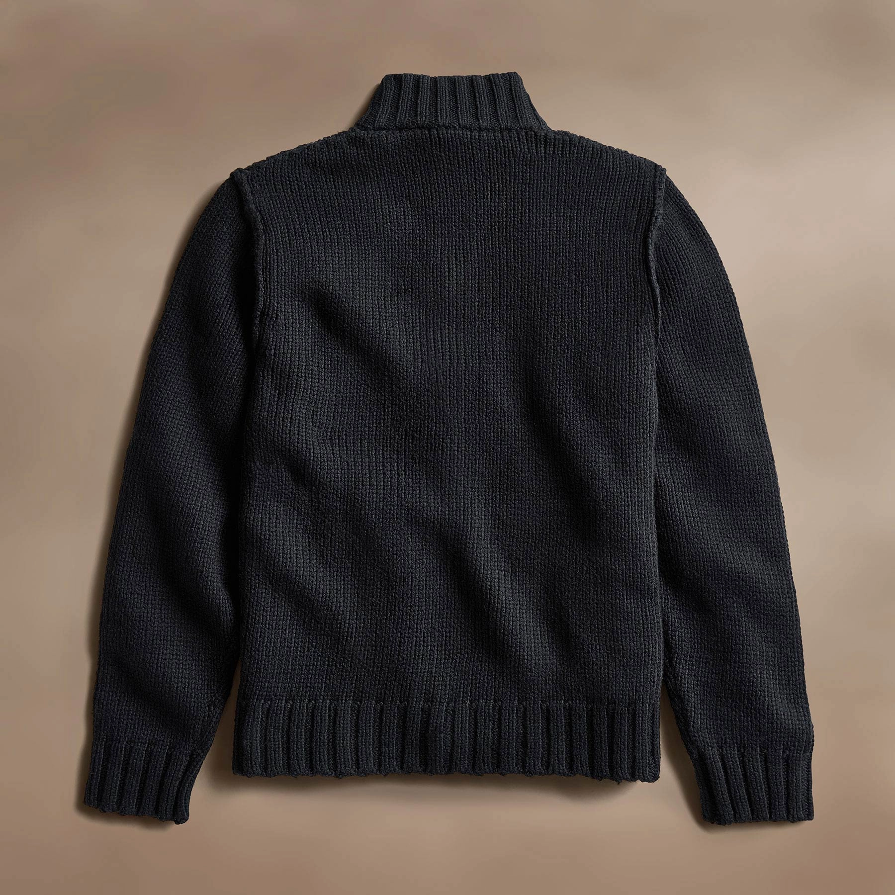 Cotton Knit Zip Up Sweater - Black