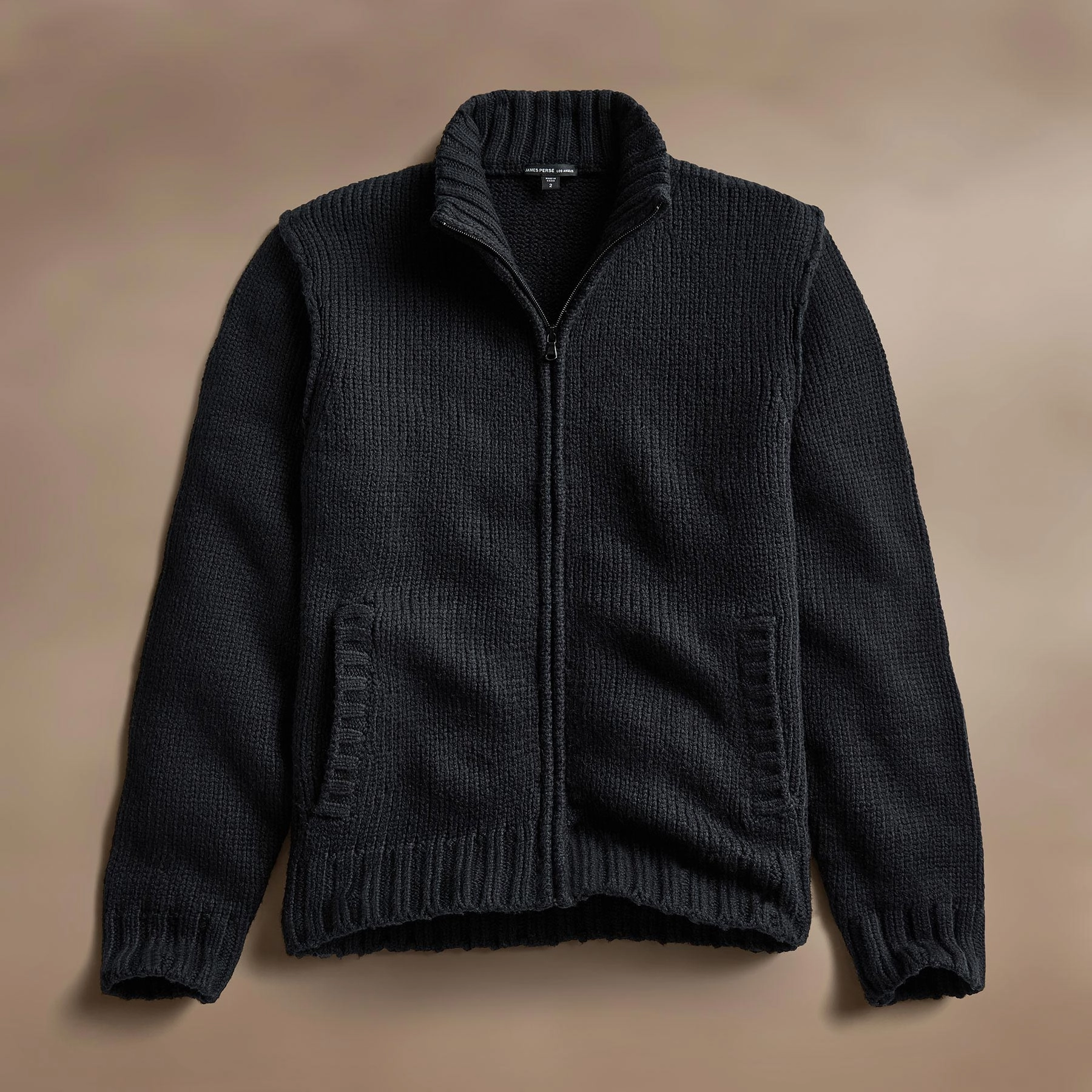 Cotton Knit Zip Up Sweater - Black
