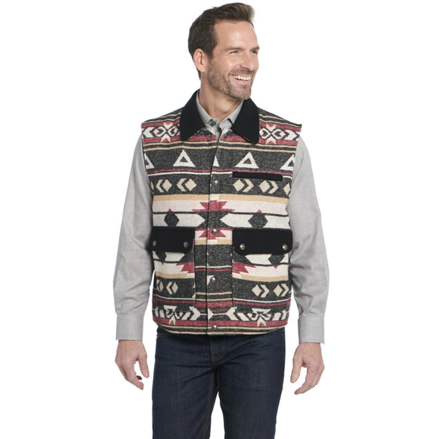 Cripple Creek Mens Two-Toned Navajo Blanket CCP Red Birch 100% Polyester Vest