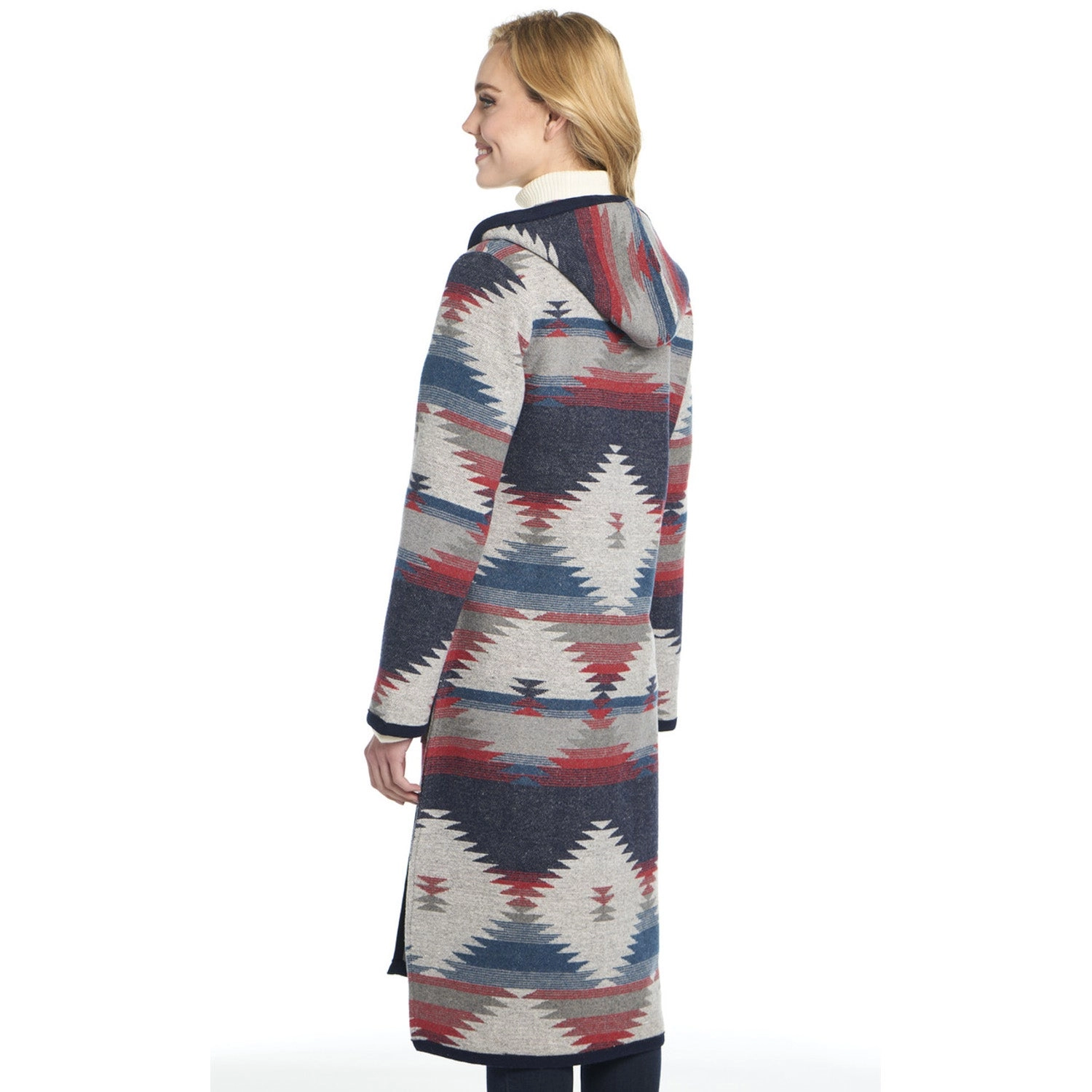 Cripple Creek Womens Button Front Navajo Blanket Scenic Blue Polyester Duster Coat