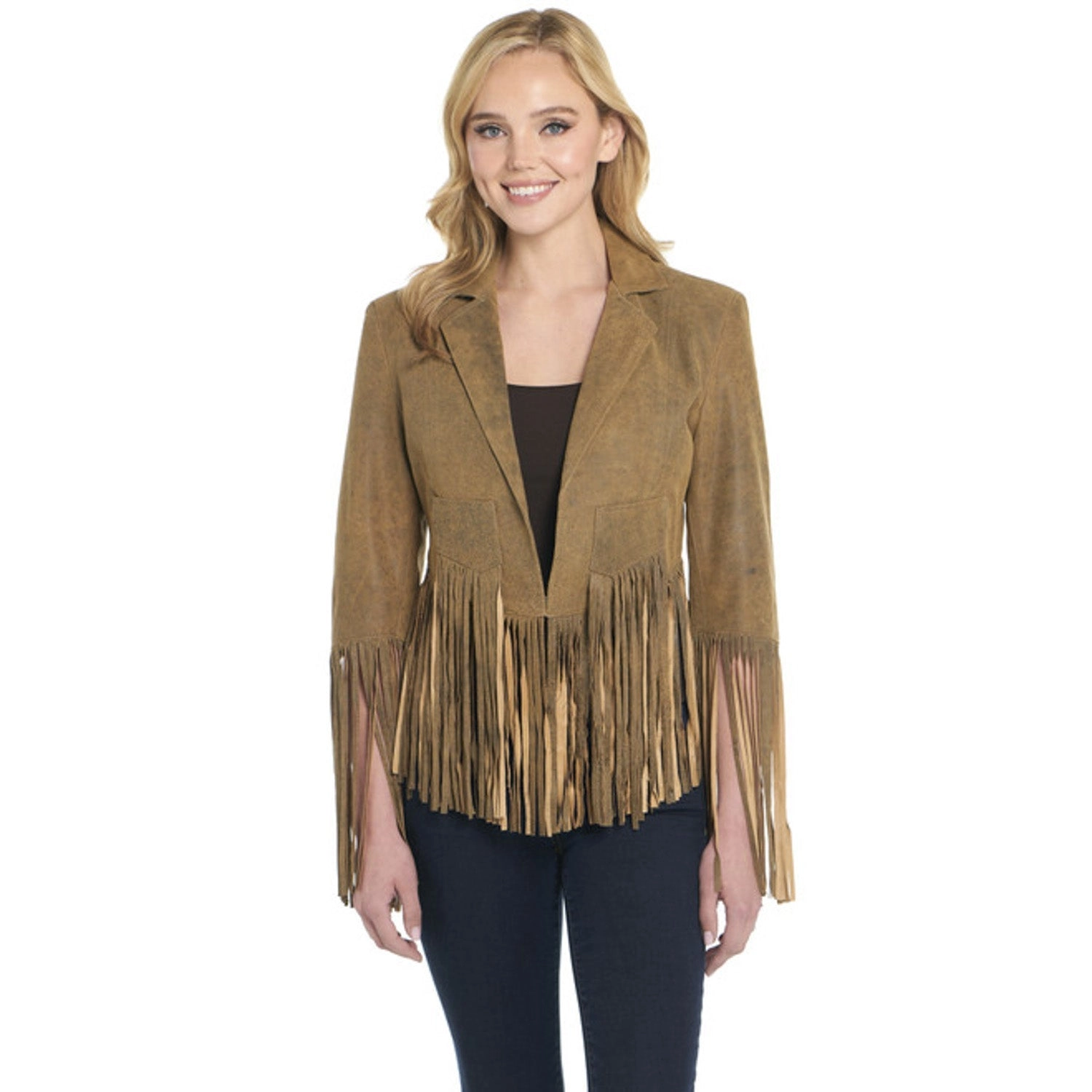 Cripple Creek Womens Open Front Distressed Butter Toffee Leather Leather Jacket