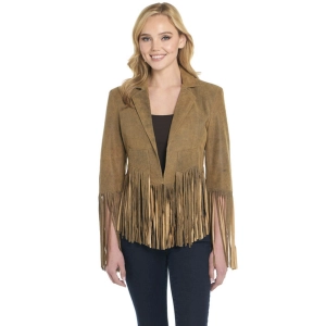 Cripple Creek Womens Open Front Distressed Butter Toffee Leather Leather Jacket