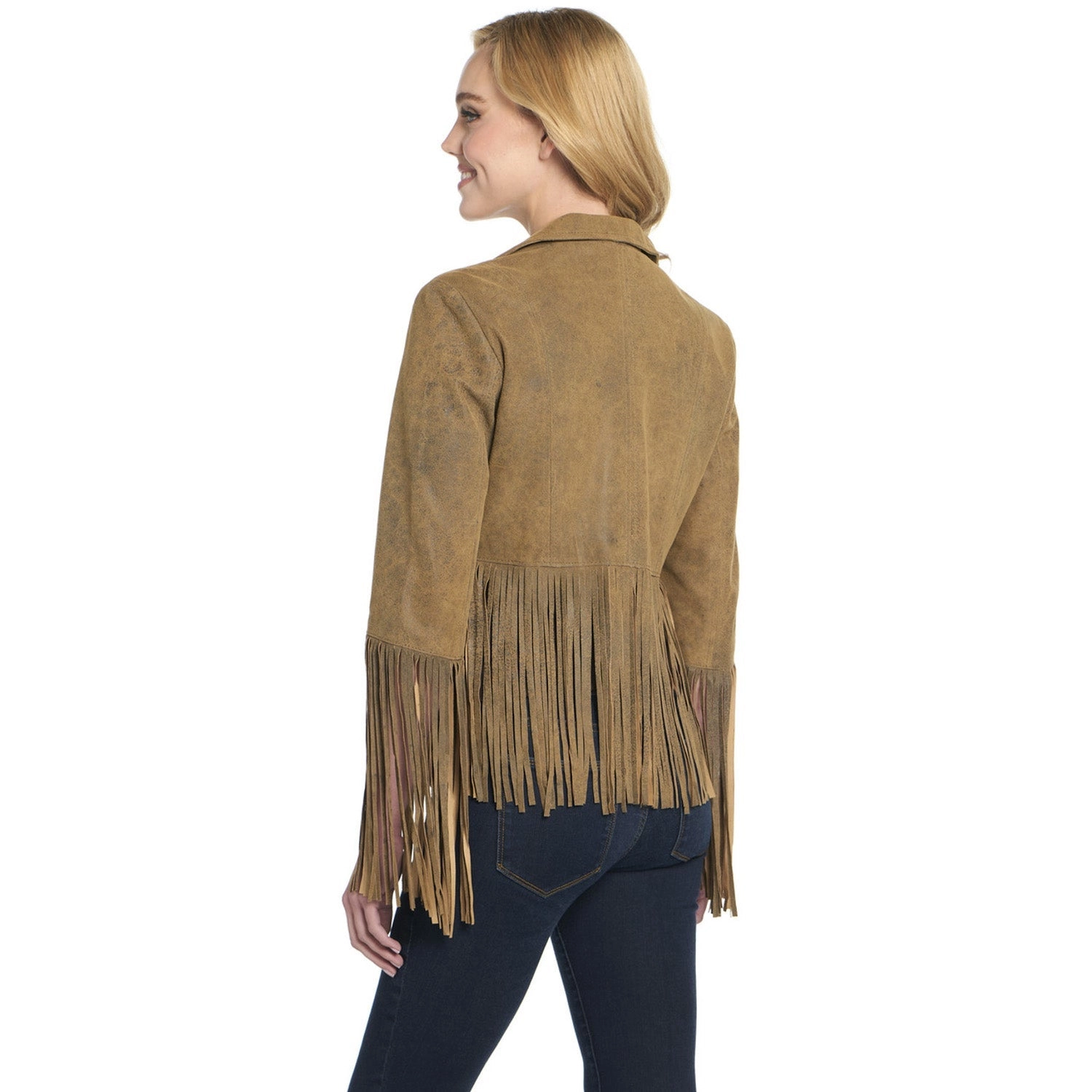 Cripple Creek Womens Open Front Distressed Butter Toffee Leather Leather Jacket