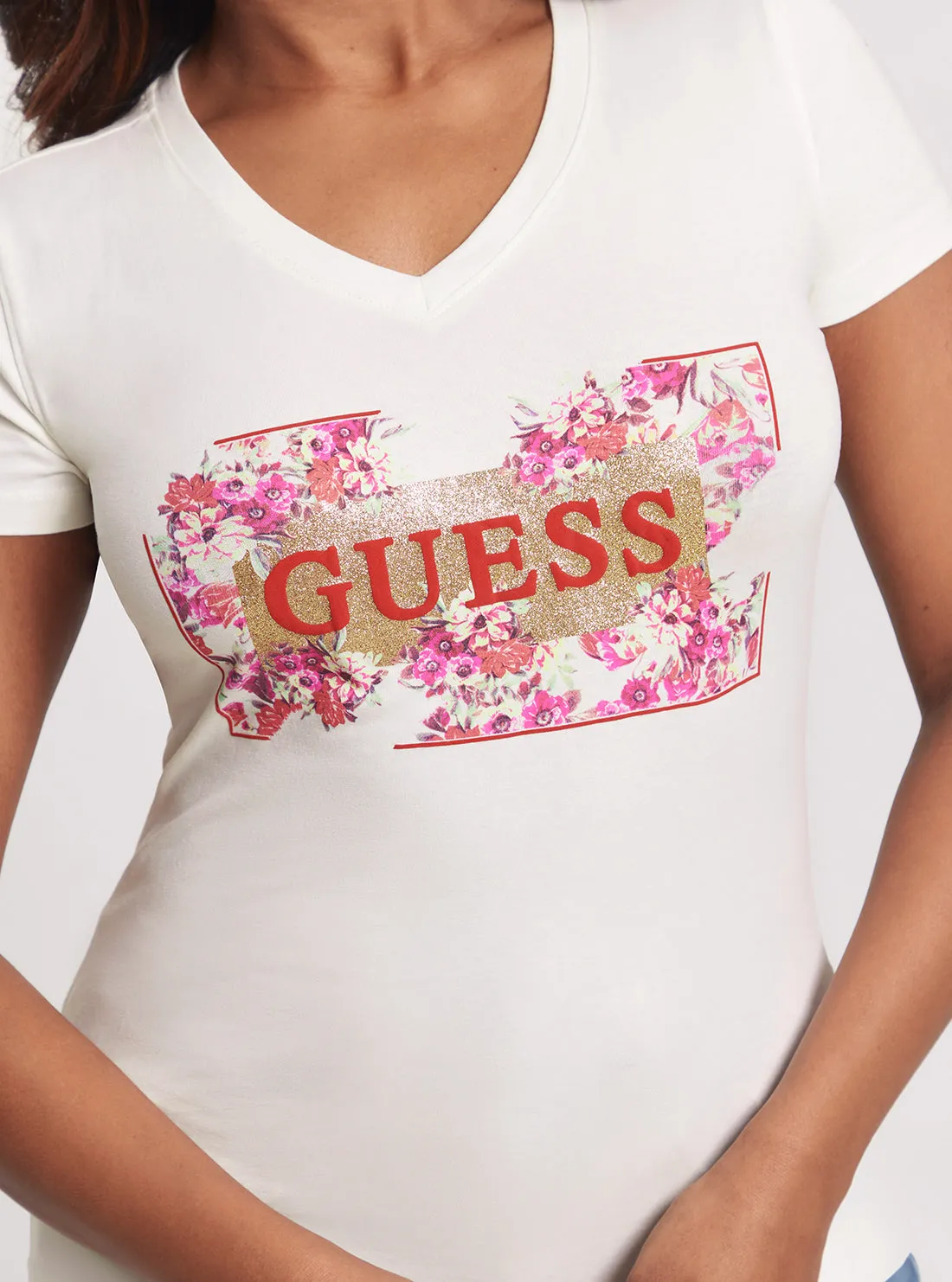 Eco White Flowers Logo T-Shirt