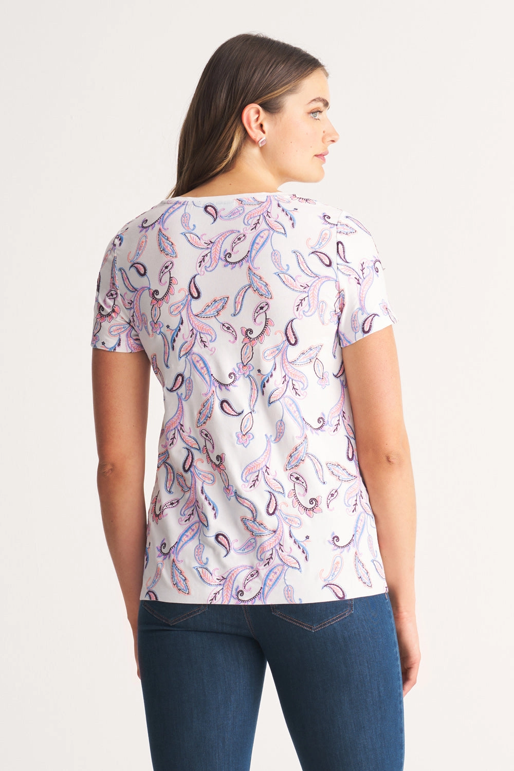 Embroidered Scoop Neck T-Shirt - Embroidered Paisley