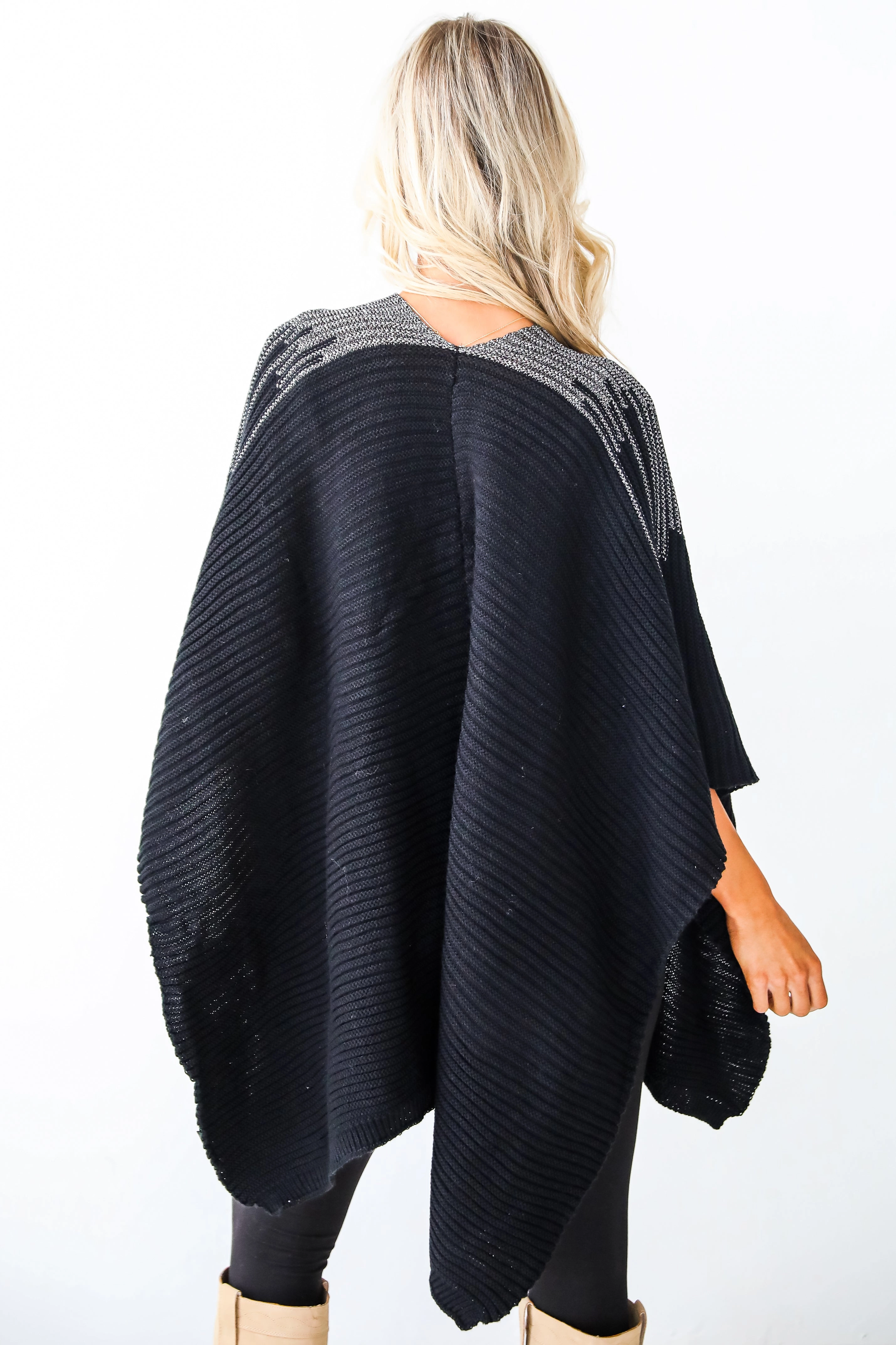 FINAL SALE - Luxe Intention Black Metallic Knit Shawl