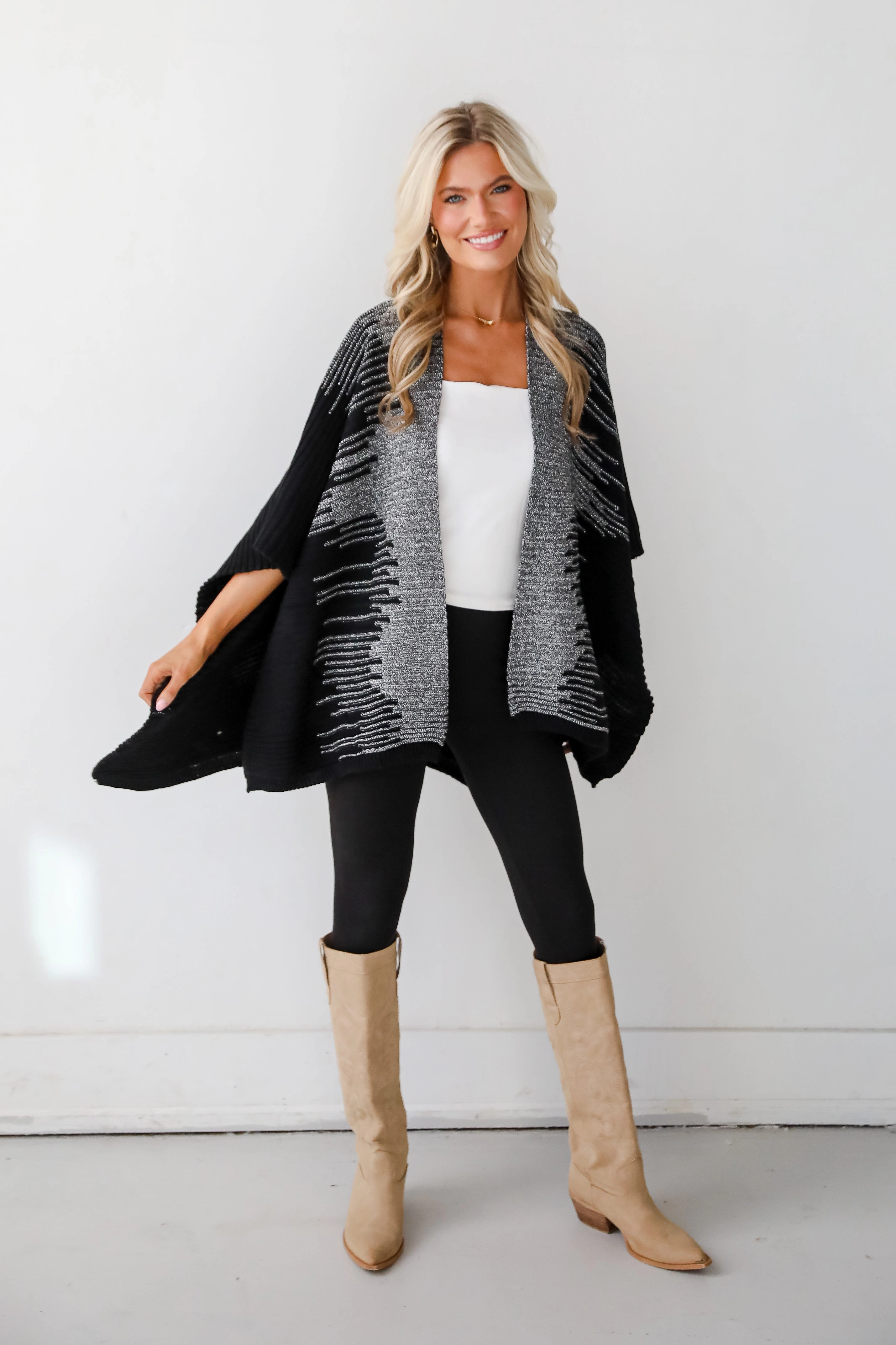 FINAL SALE - Luxe Intention Black Metallic Knit Shawl